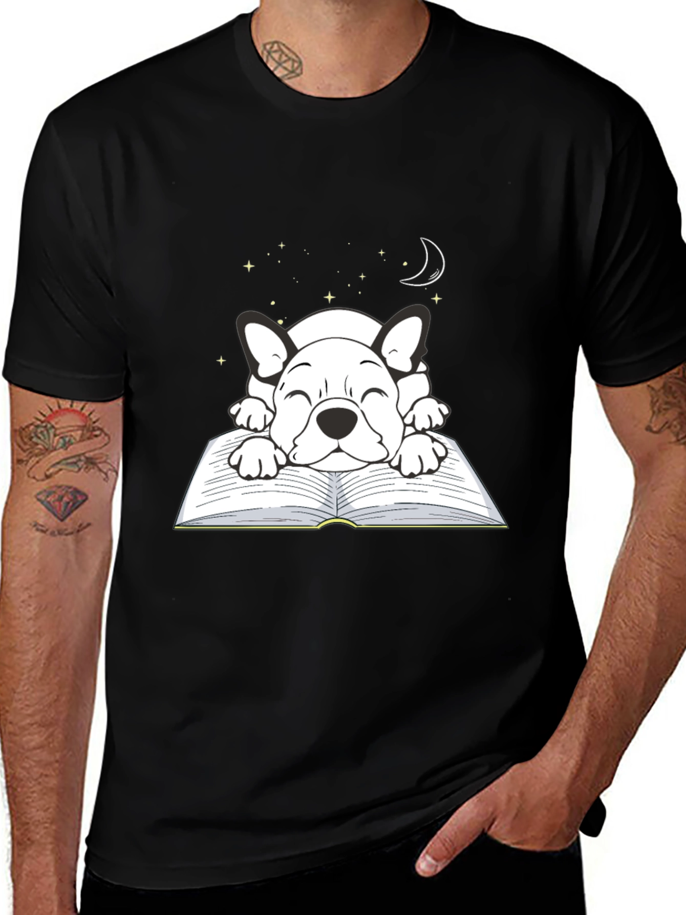 Variant 8 of Cute Dog on Book T-Shirt - Sleepy Puppy Design
