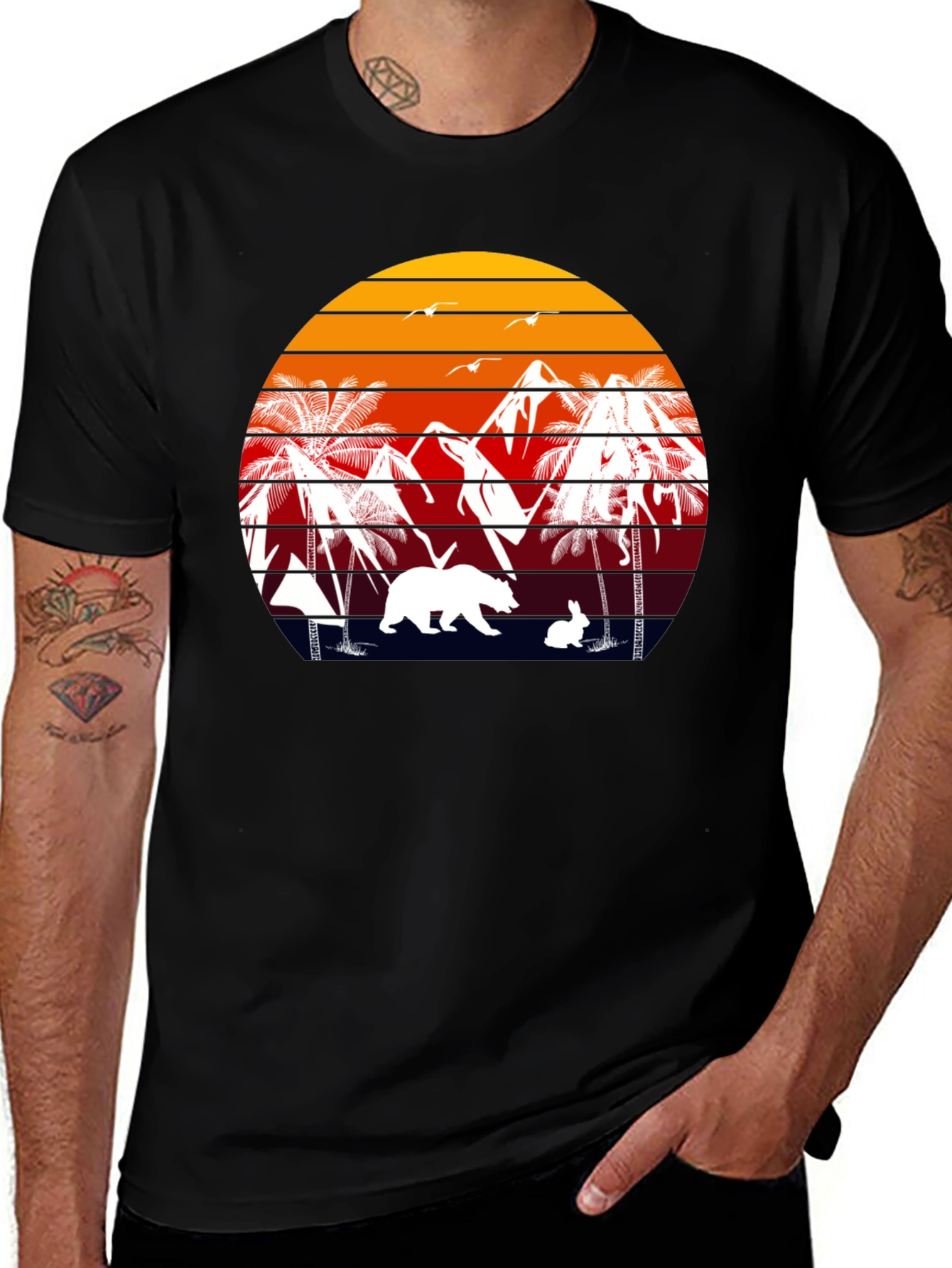 Variant 16 of Retro Sunset Bear & Bunny Graphic Tee
