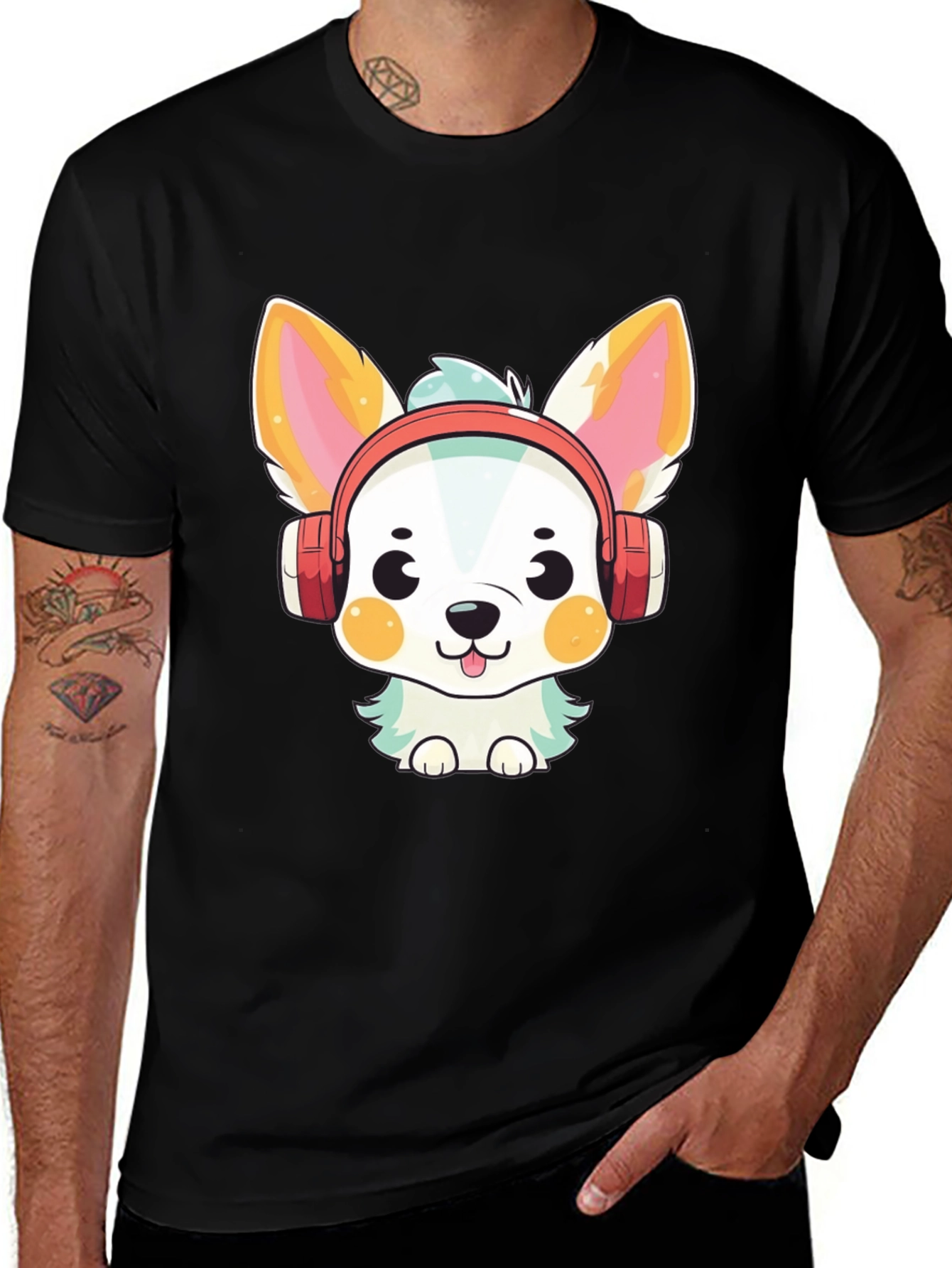 Variant 14 of Cute Cartoon Dog with Headphones Graphic Tee