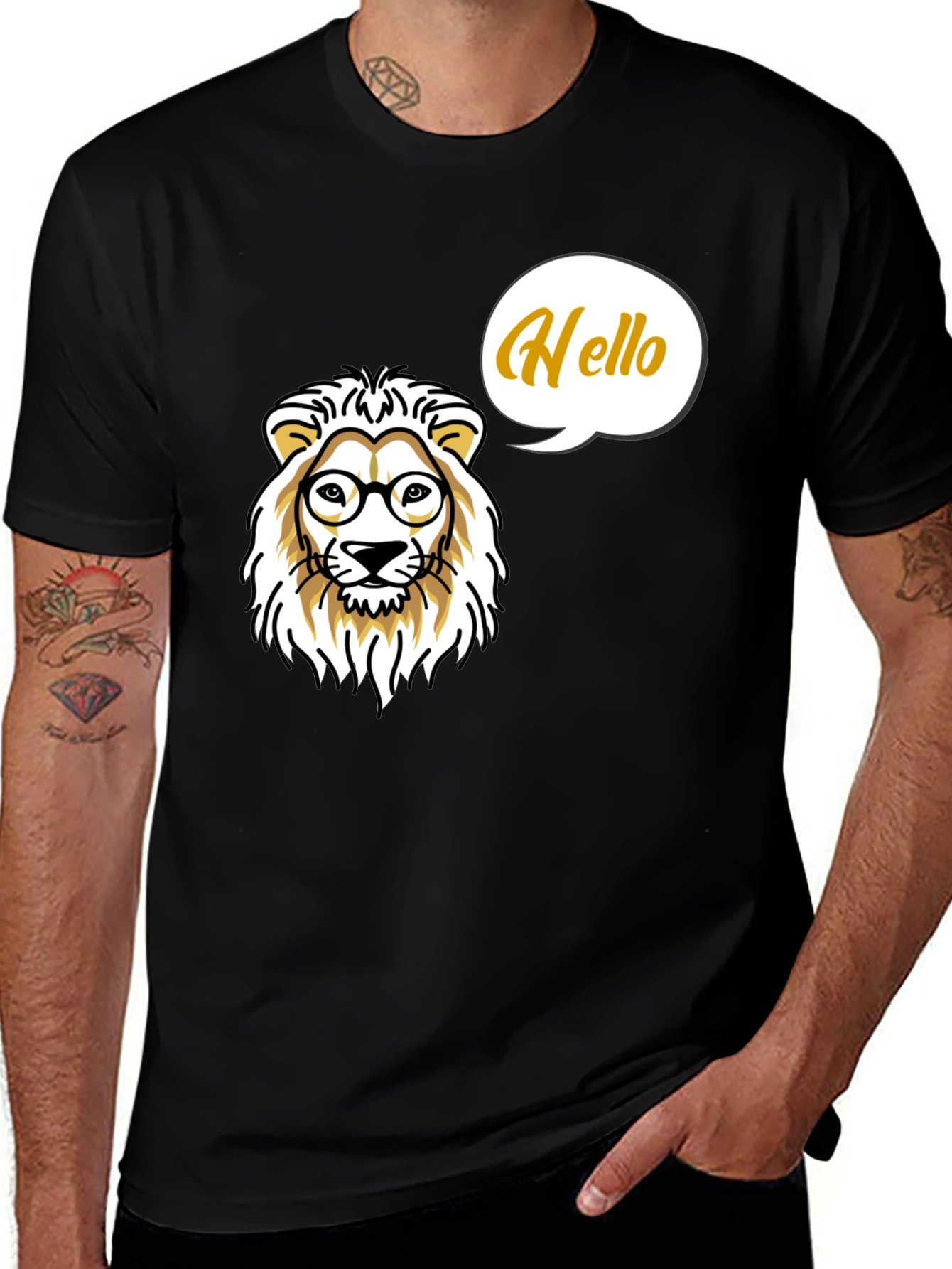 Variant 27 of Lion with Glasses Men's Black T-Shirt