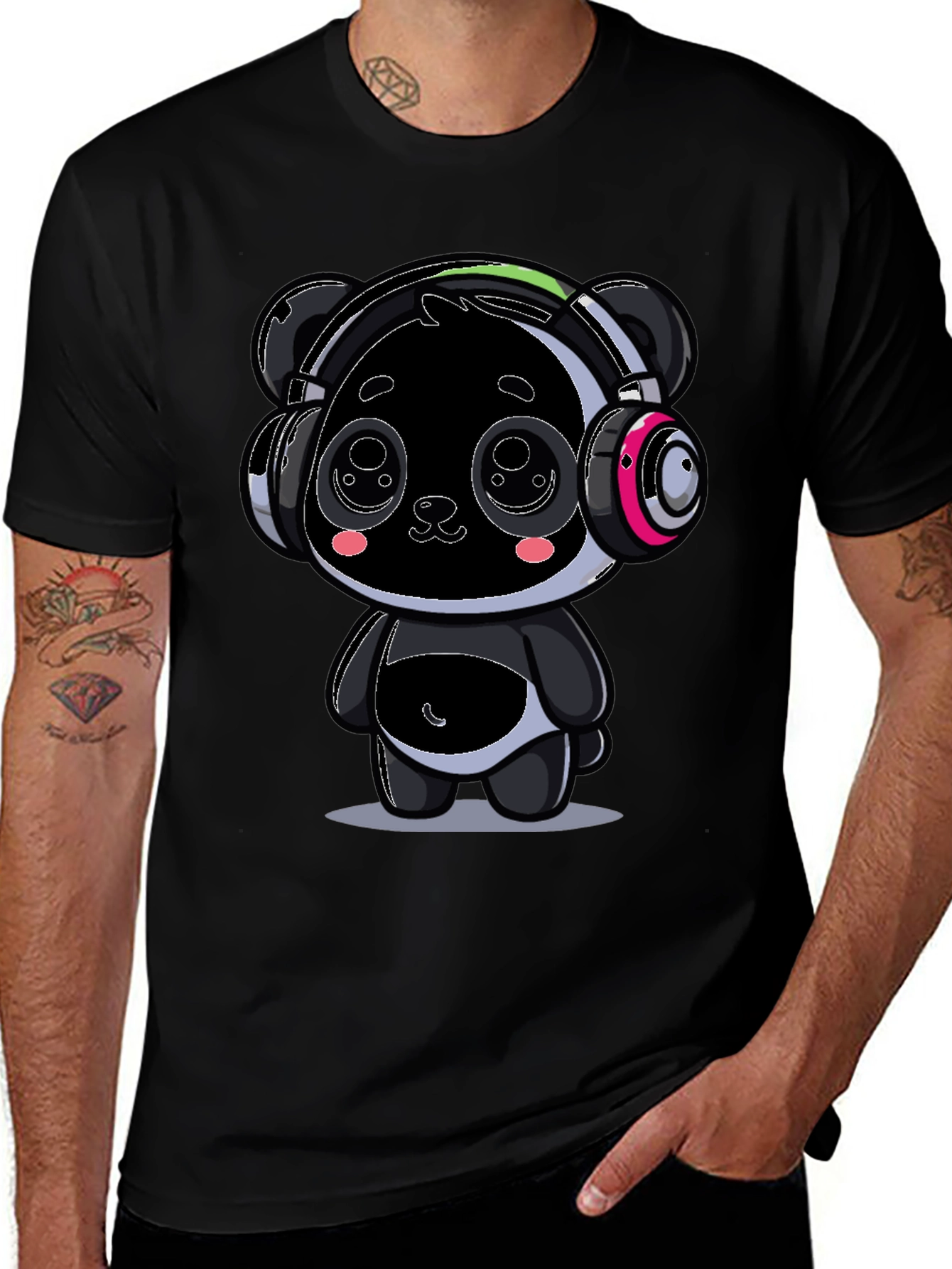 Variant 12 of Cool Panda with Headphones Graphic Tee
