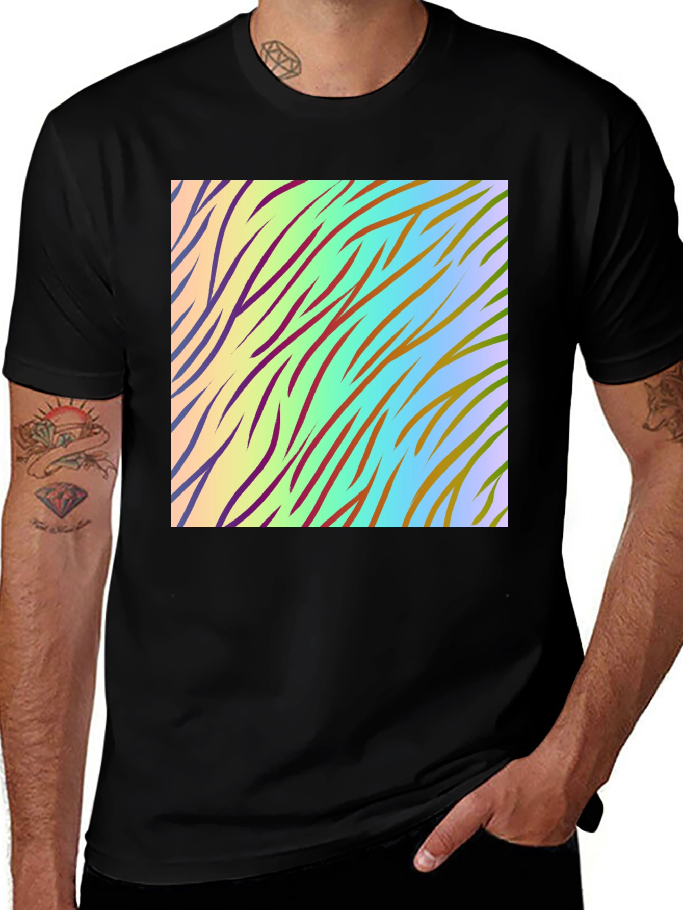 Variant 19 of Abstract Stripe Tee - Vibrant Graphic Print, Casual Comfort