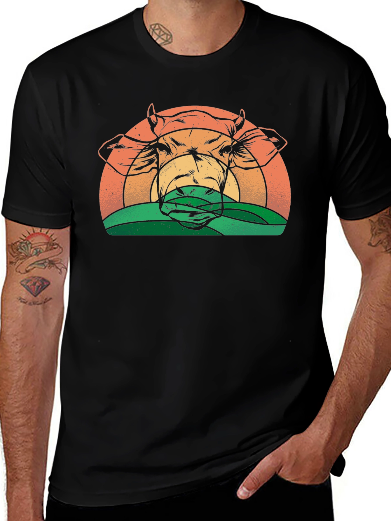 Variant 6 of Cow Sunset Graphic Tee - Farm Animal Shirt