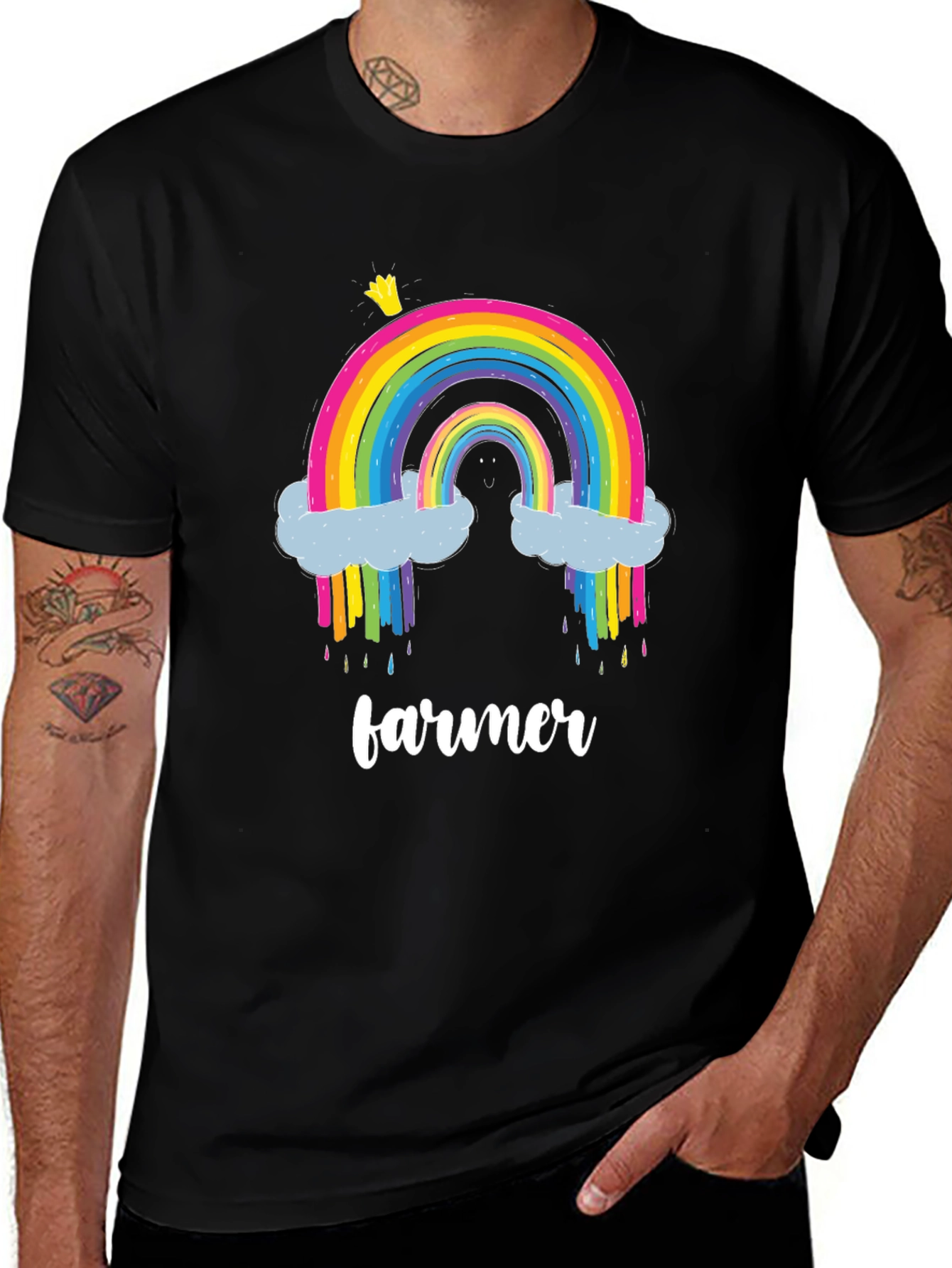 Variant 24 of Rainbow Farmer Graphic Tee - Black Cotton T-Shirt