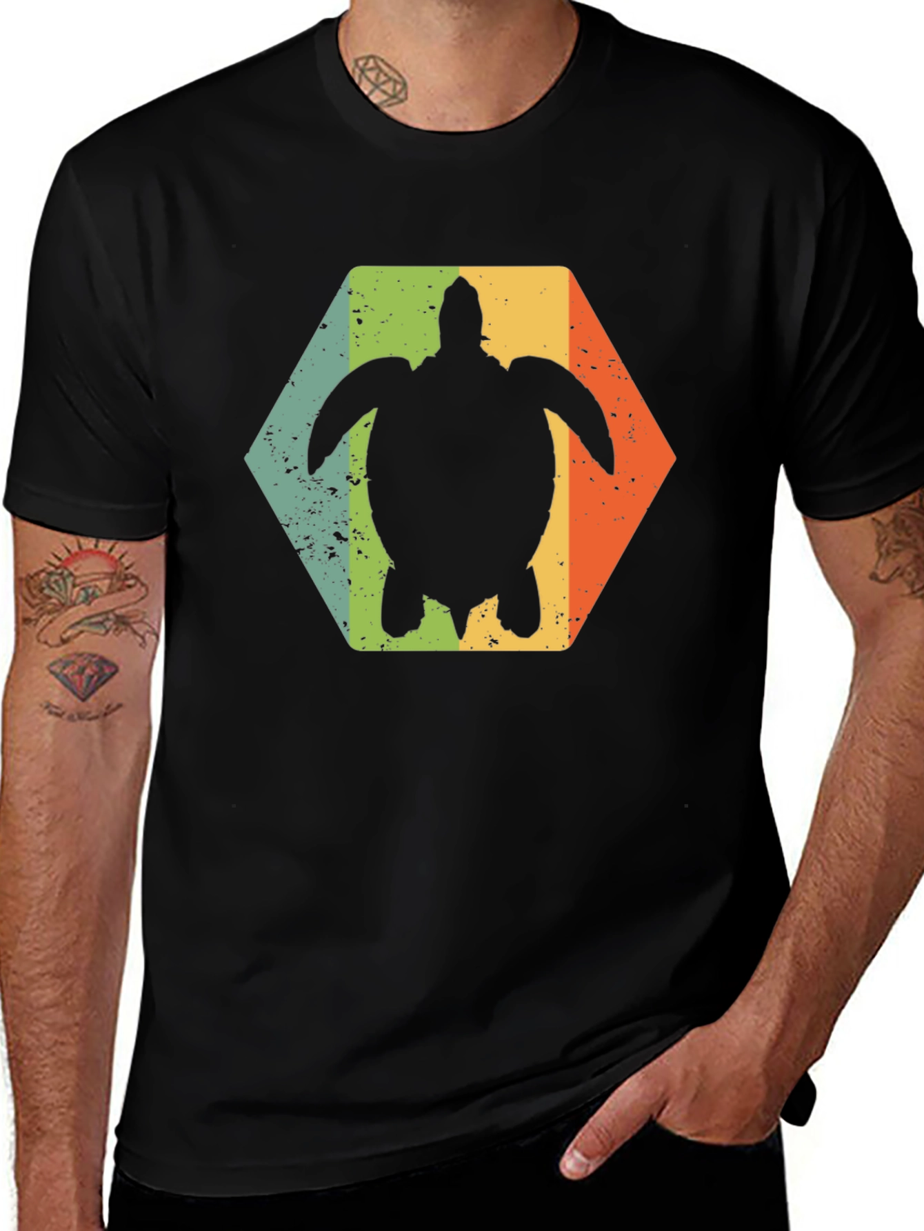 Variant 10 of Retro Turtle Hexagon Black T-Shirt