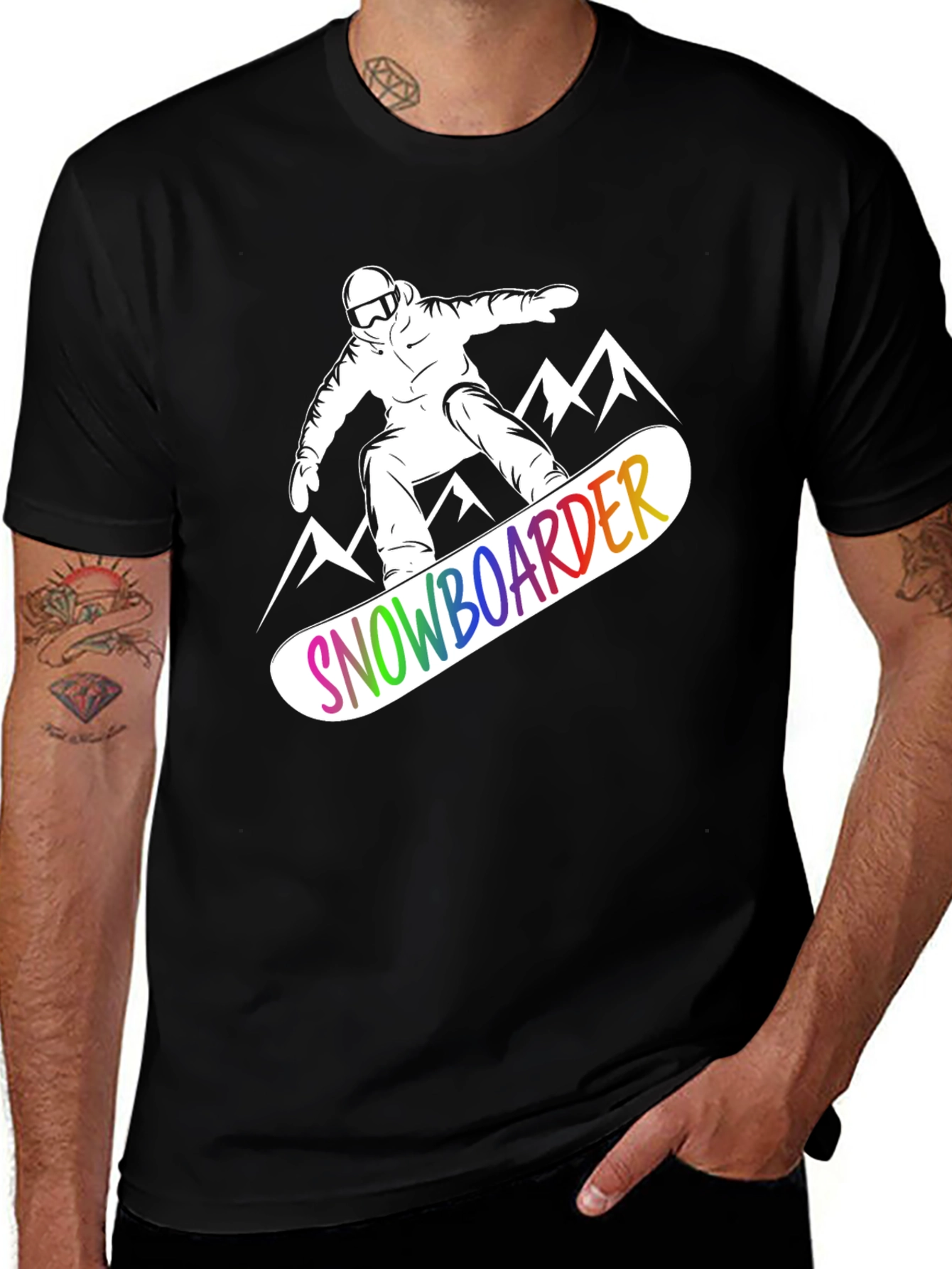 Variant 12 of Snowboarder Graphic T-Shirt - Rainbow Text
