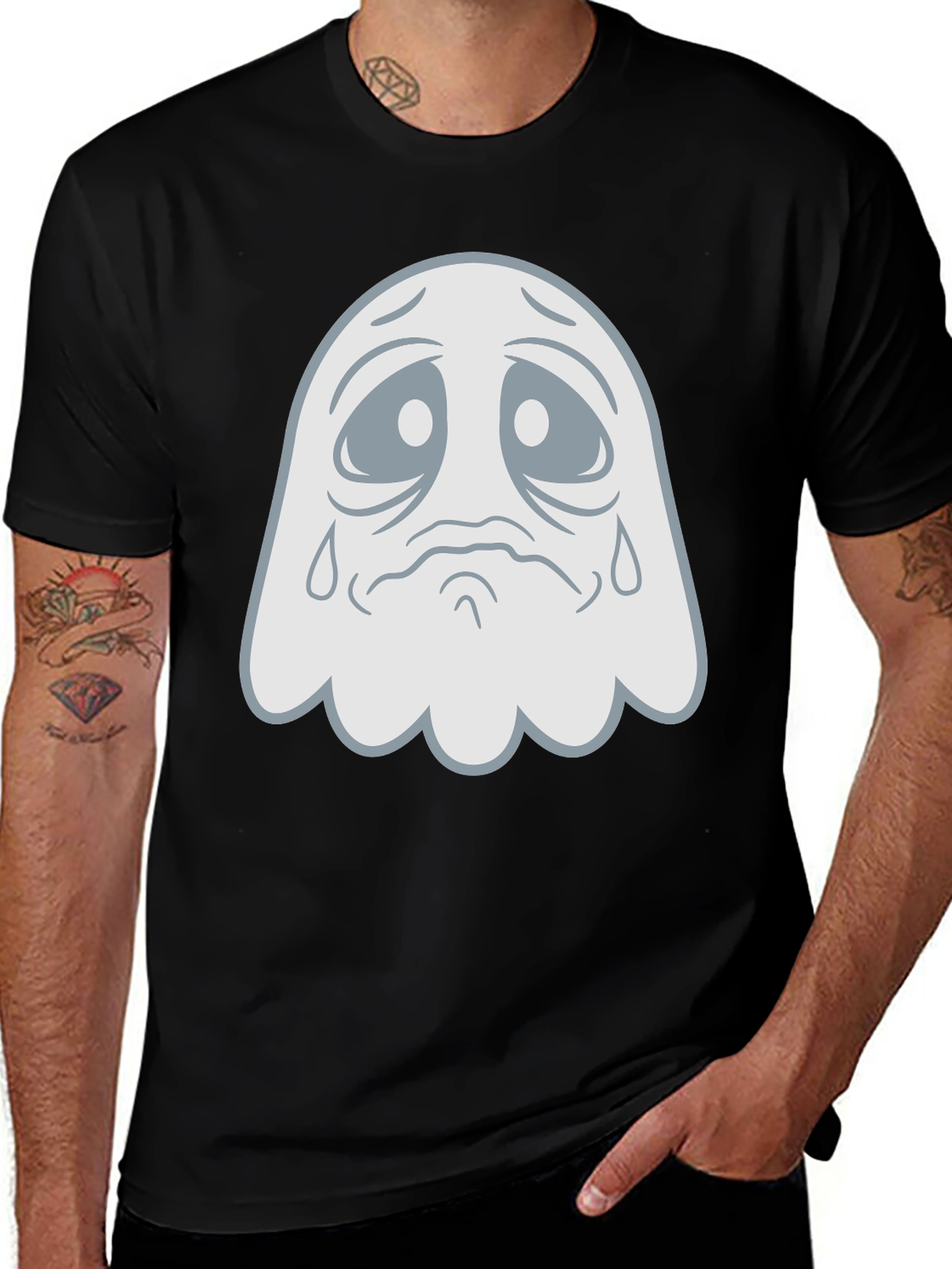 Variant 25 of Sad Ghost Graphic Black T-Shirt