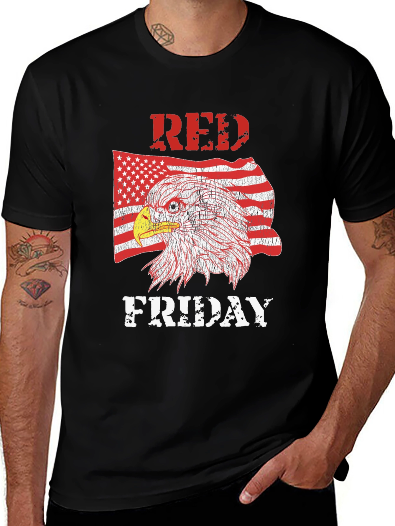Variant 14 of RED Friday Eagle Graphic Tee - Men's Black T-Shirt