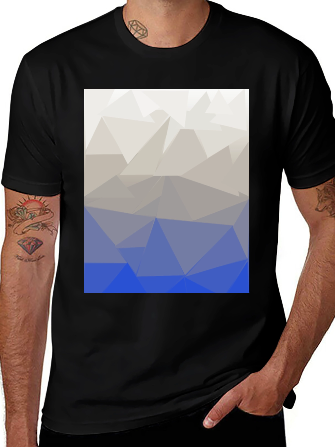 Variant 8 of Abstract Geometric Triangle Print T-Shirt - Black