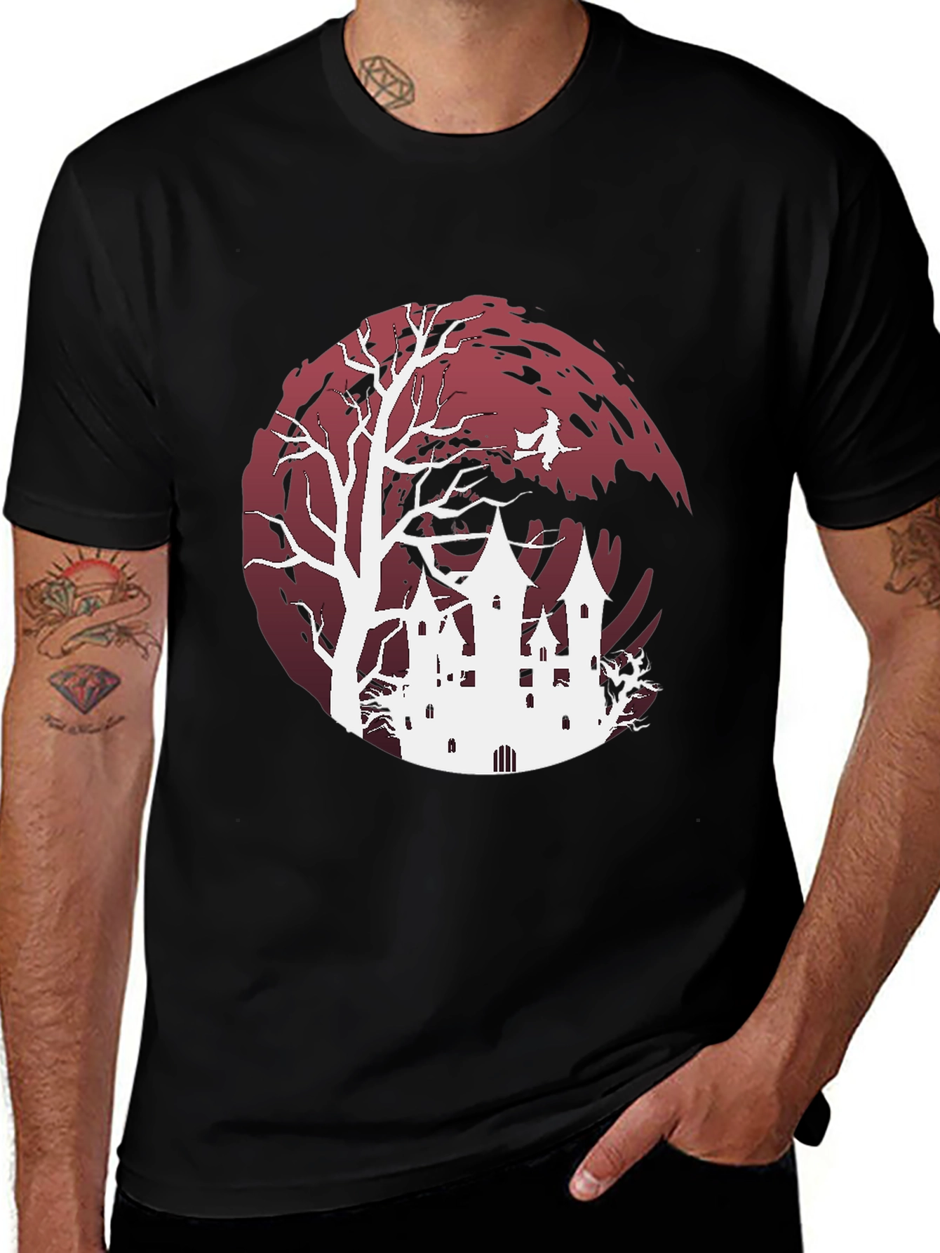 Halloween Castle Graphic Tee - Spooky Season Apparel