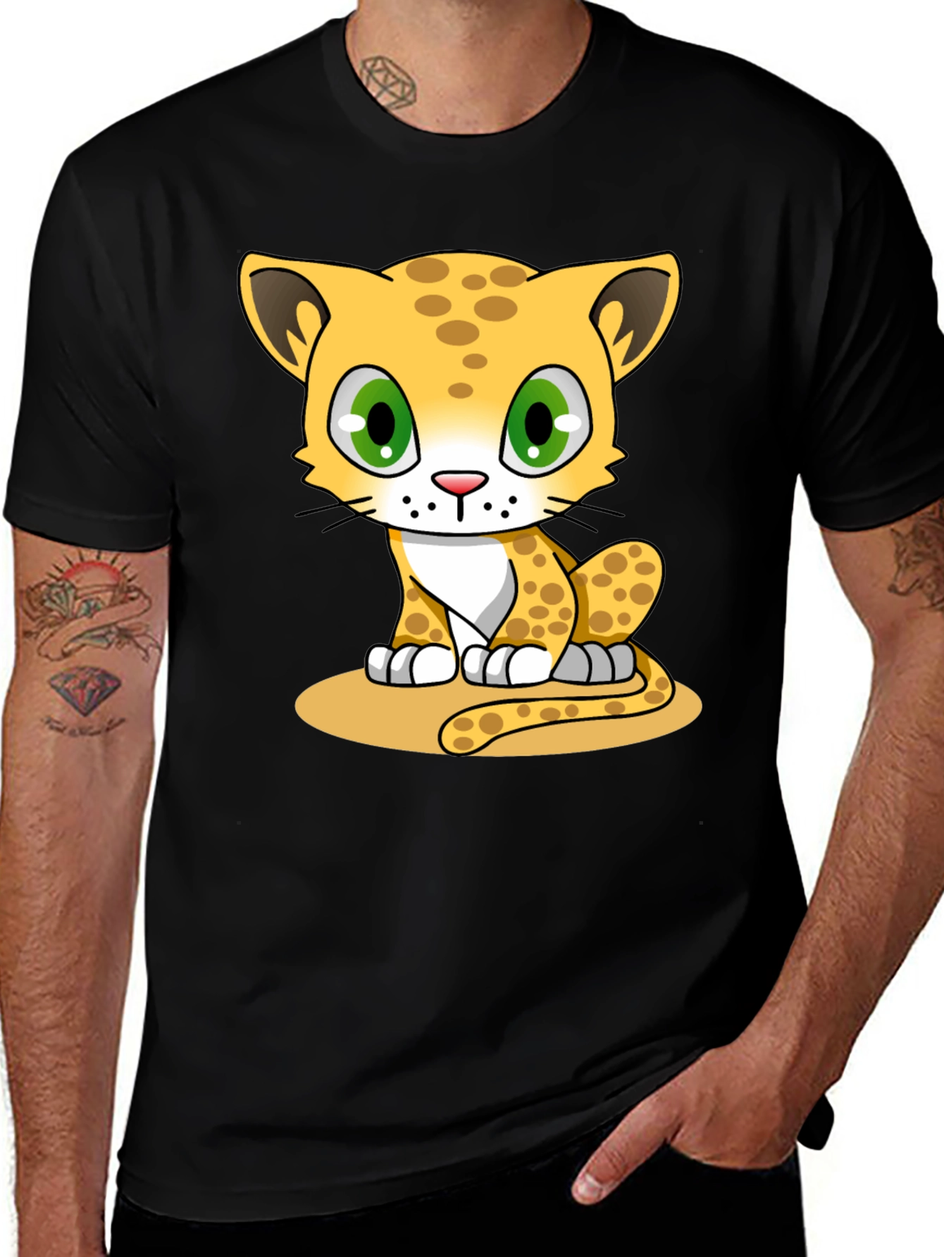 Variant 5 of Cute Cartoon Leopard Print Black T-Shirt