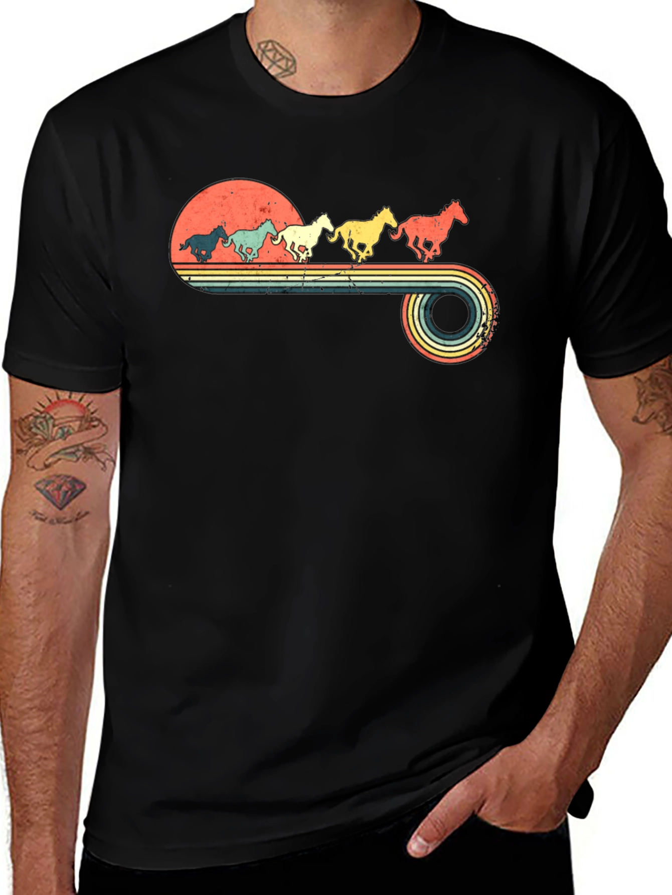 Variant 22 of Retro Running Horse Graphic Tee - Stylish Comfort