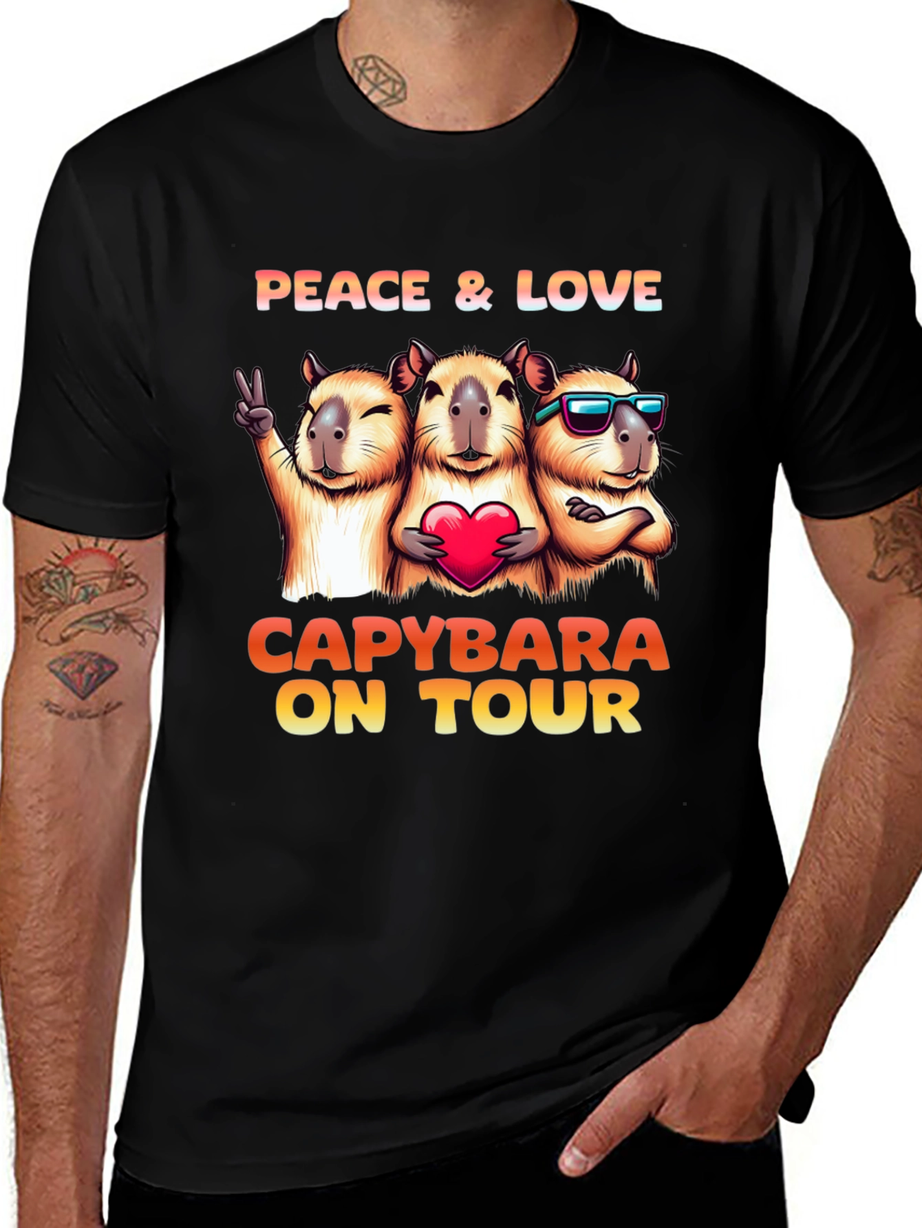 Variant 30 of Capybara On Tour Graphic Tee - Peace & Love