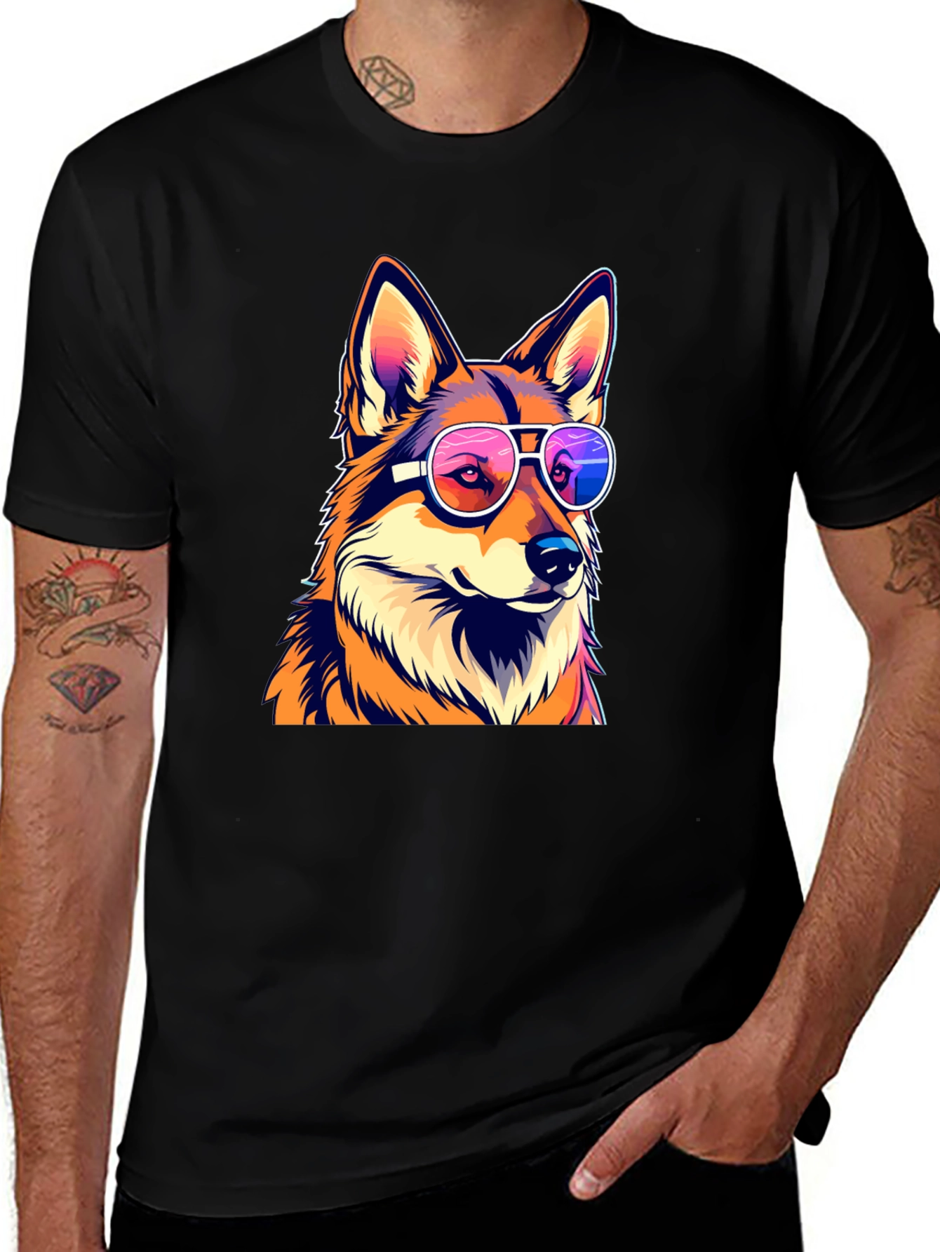 Variant 28 of Cool Canine Tee: Stylish Fox with Sunglasses Black T-Shirt