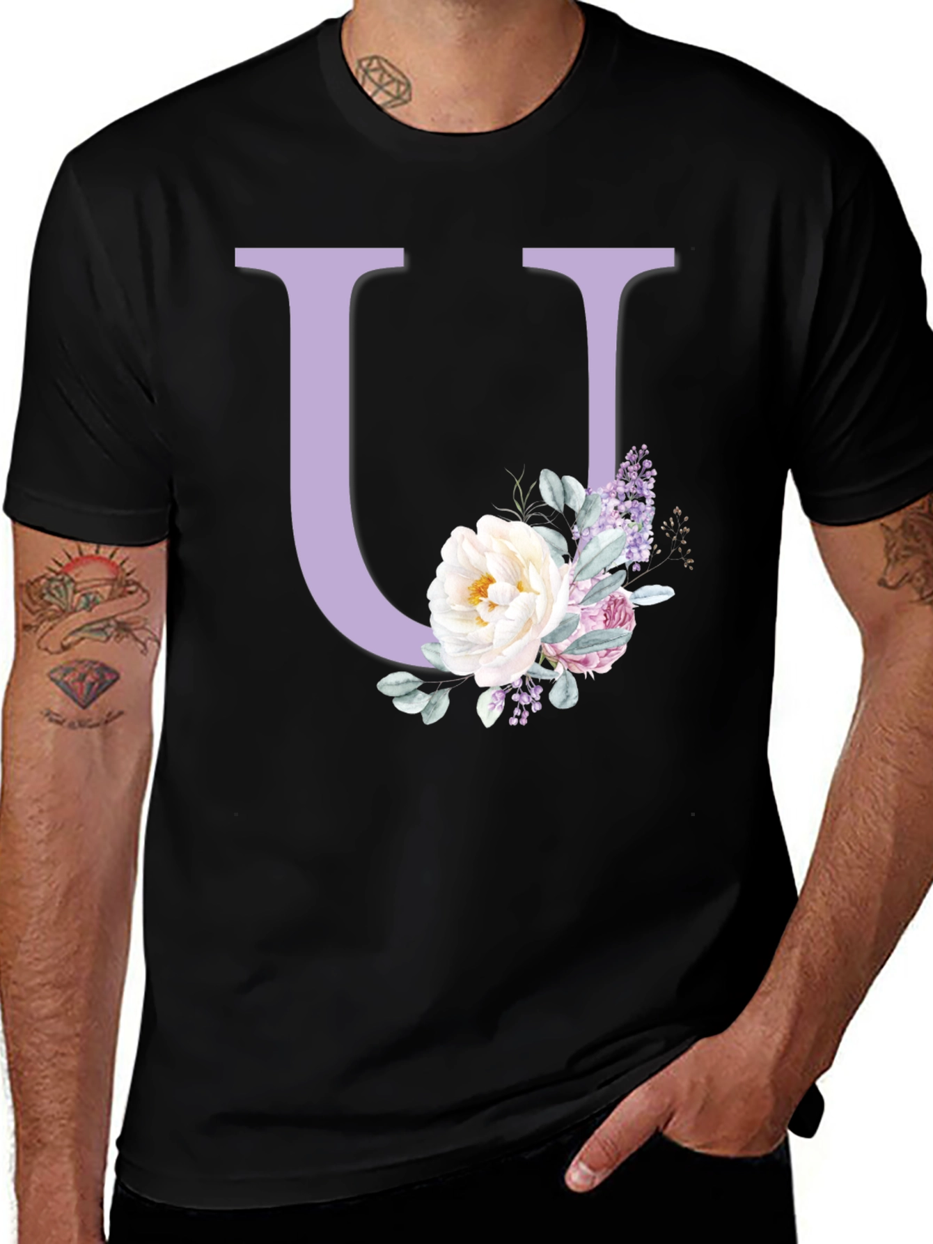 Variant 21 of Floral Letter U T-Shirt - Personalized Initial Tee