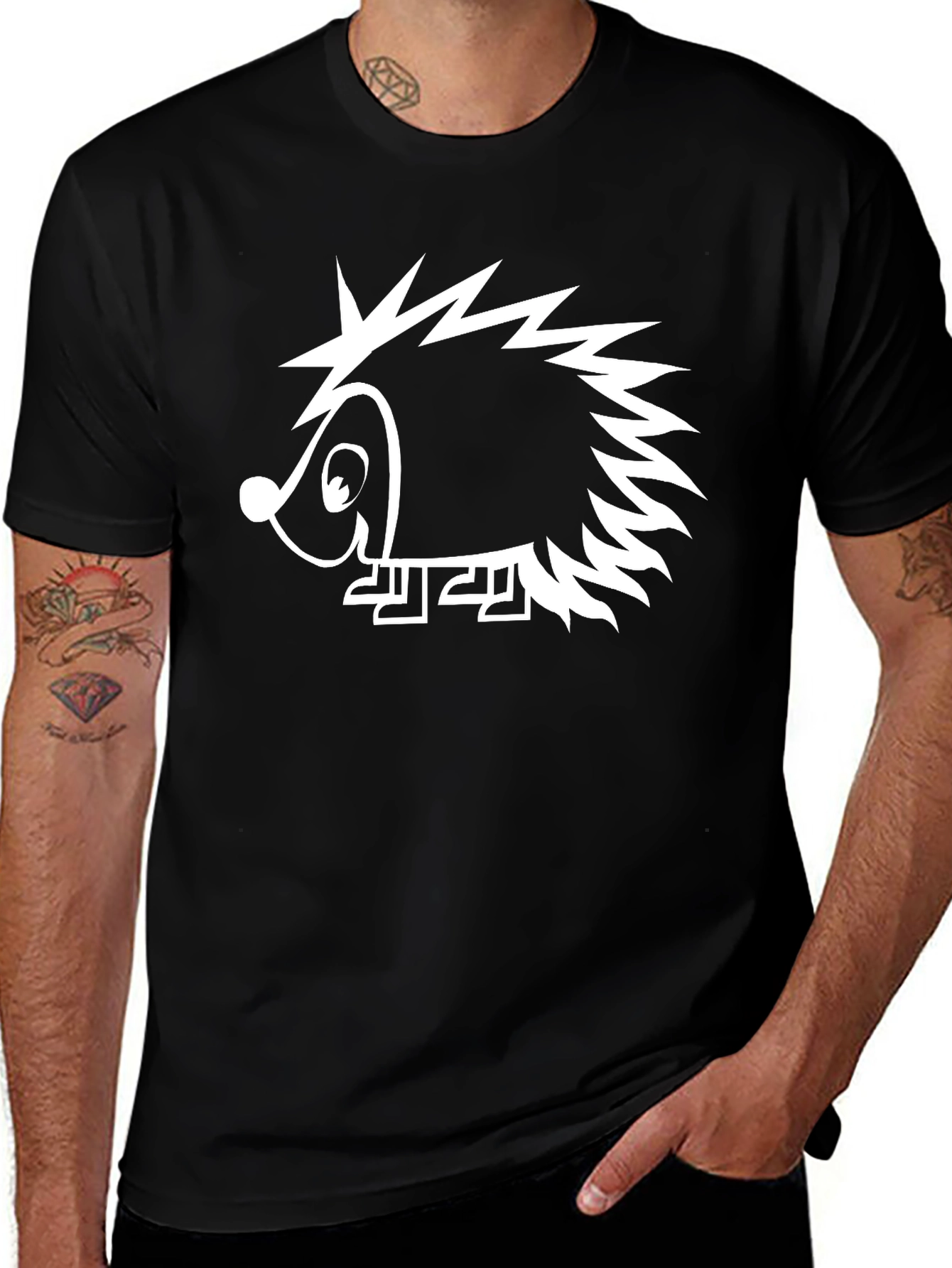 Fun Hedgehog Graphic Tee - Black Casual T-Shirt