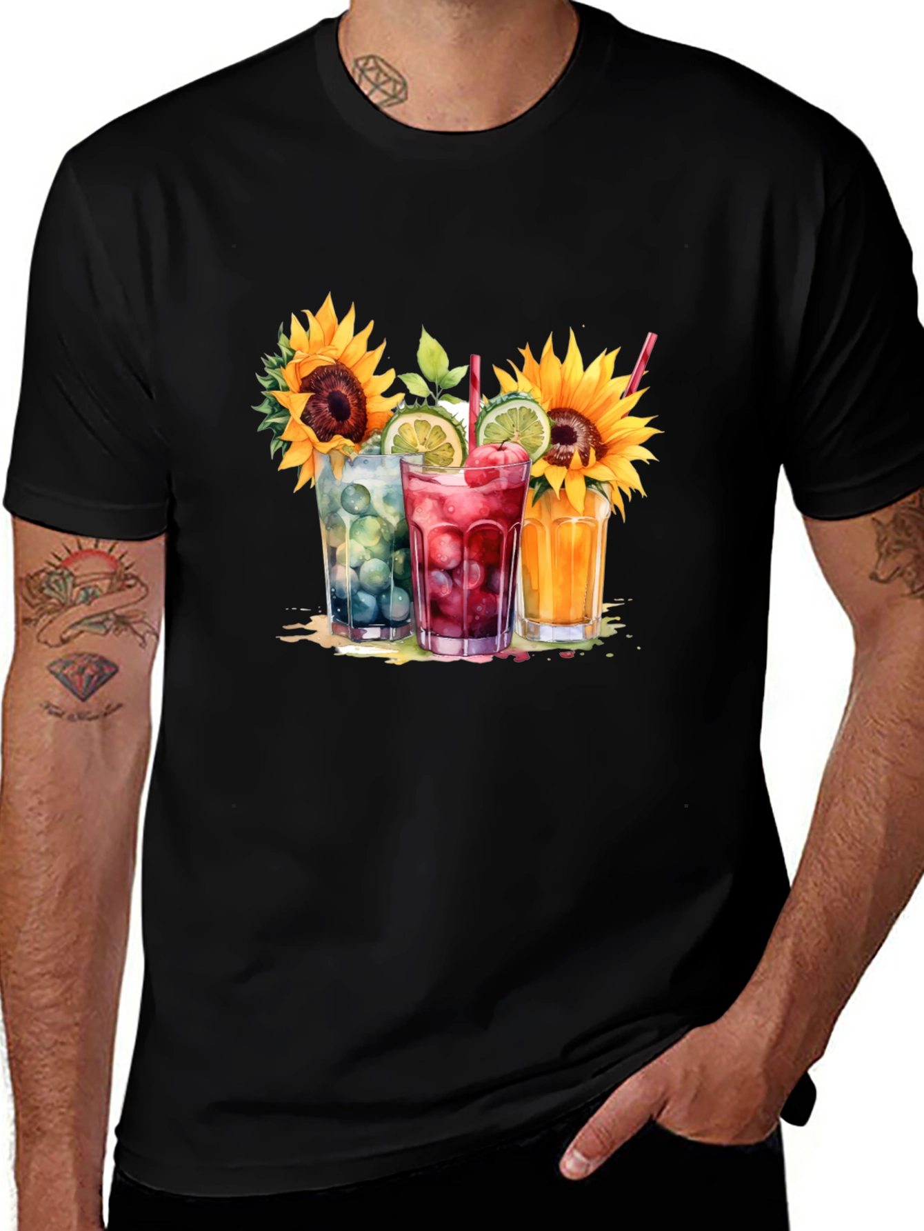 Sunflower Cocktails Graphic Tee - Summer Vibes!
