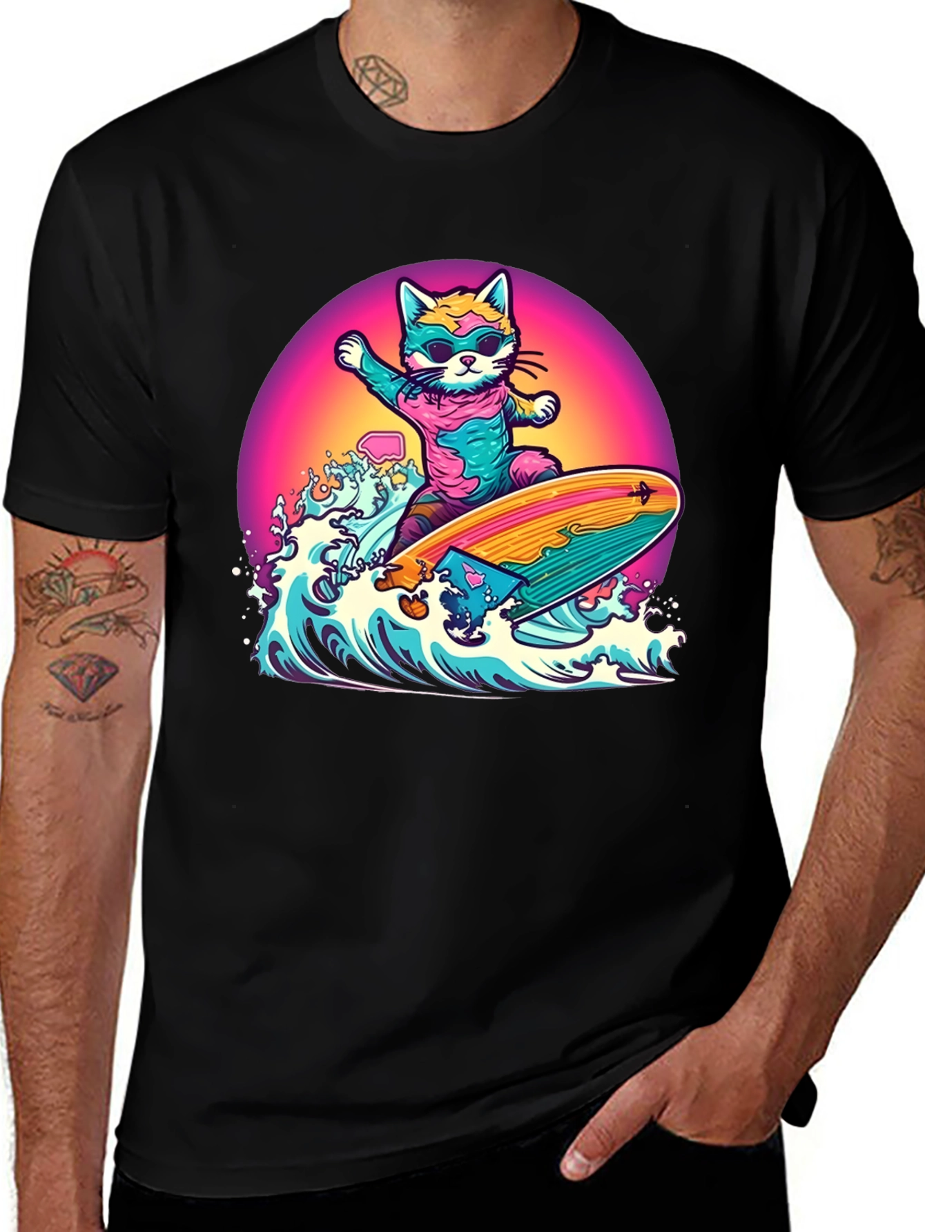 Variant 7 of Cool Cat Surfing Tee - Retro Graphic Print