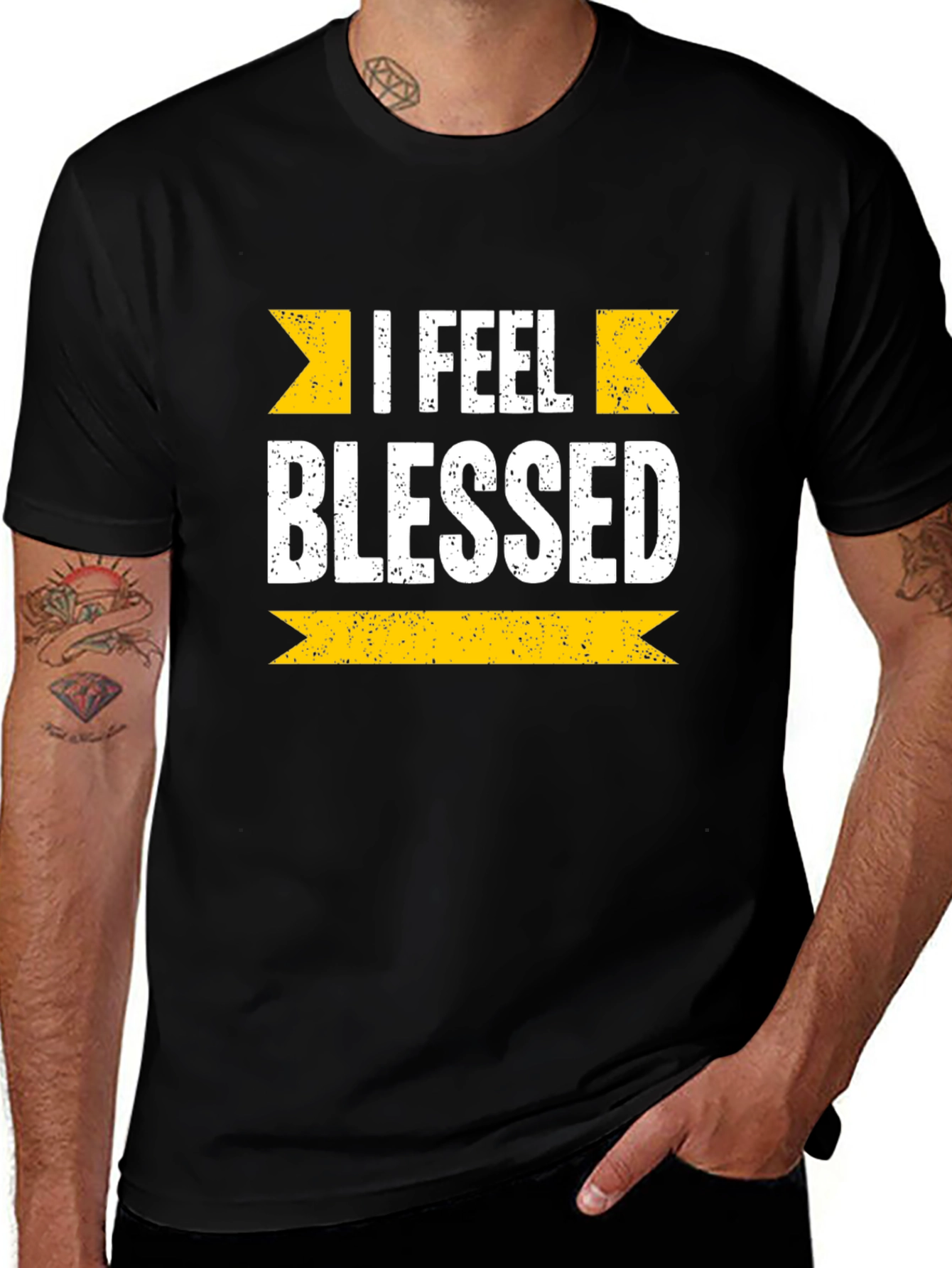 Variant 29 of I Feel Blessed Graphic Tee - Black Cotton Blend Shirt