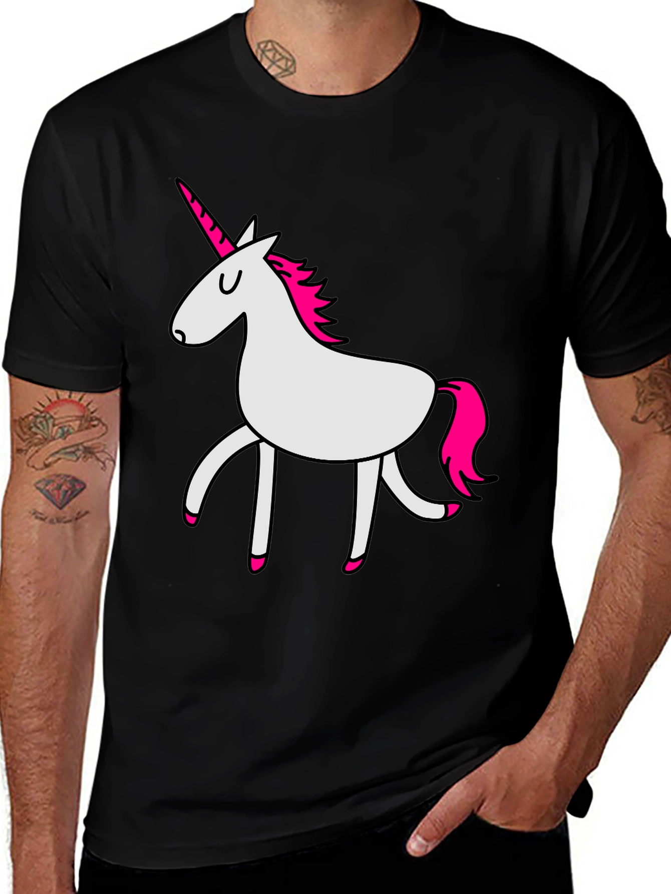 Variant 30 of Unicorn Graphic T-Shirt - Black Crew Neck Tee