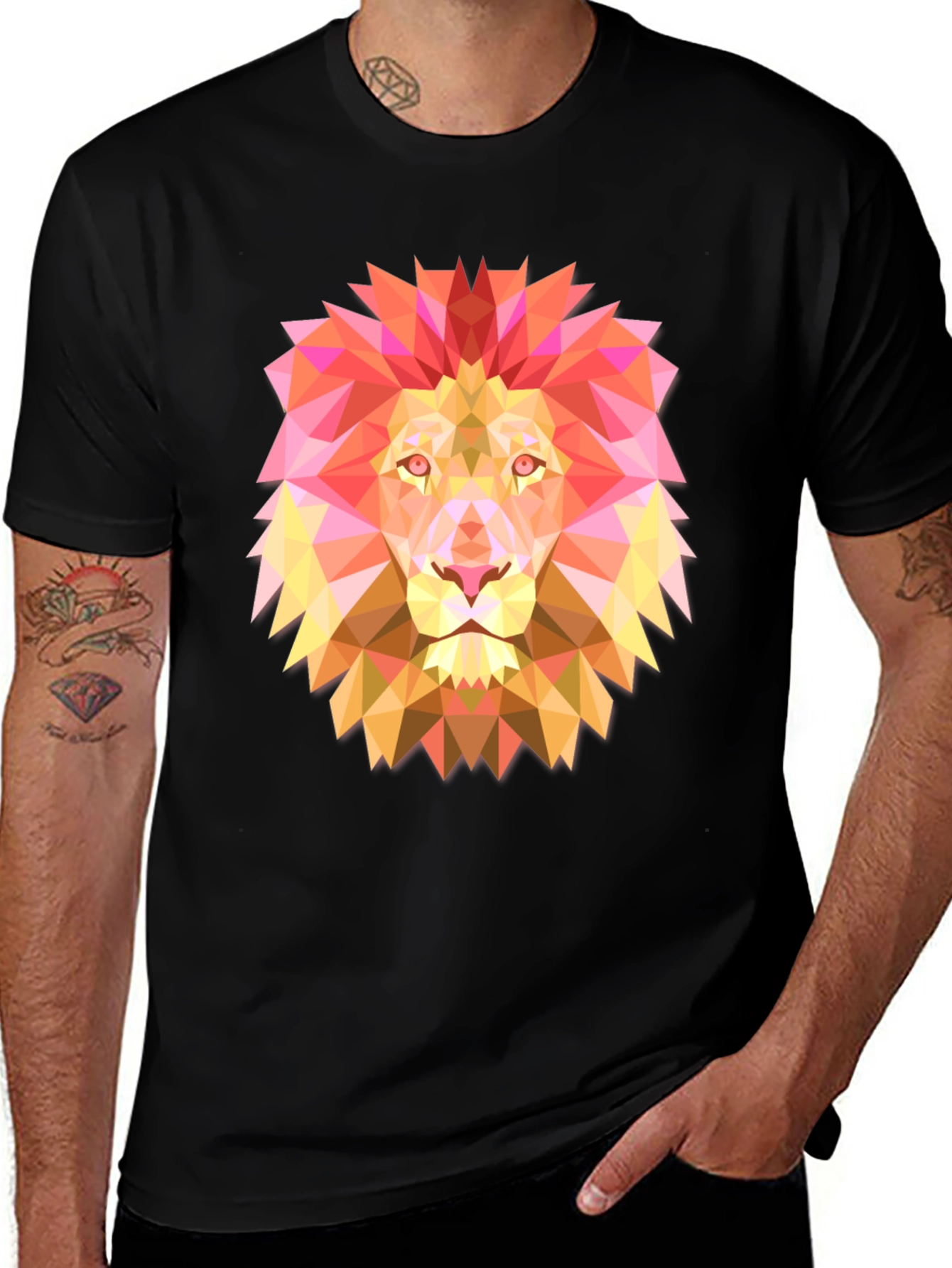 Variant 20 of Geometric Lion Graphic Tee - Modern Black T-Shirt