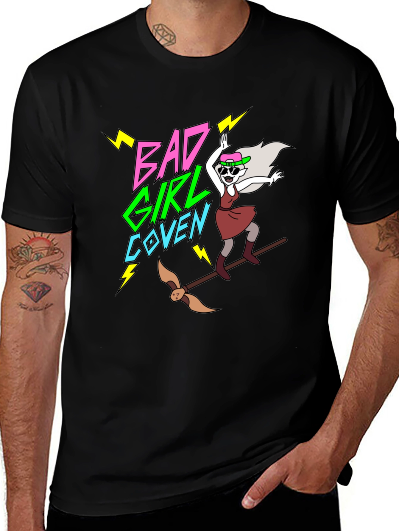 Variant 3 of Bad Girl Coven Graphic T-Shirt - Unique Cartoon Design