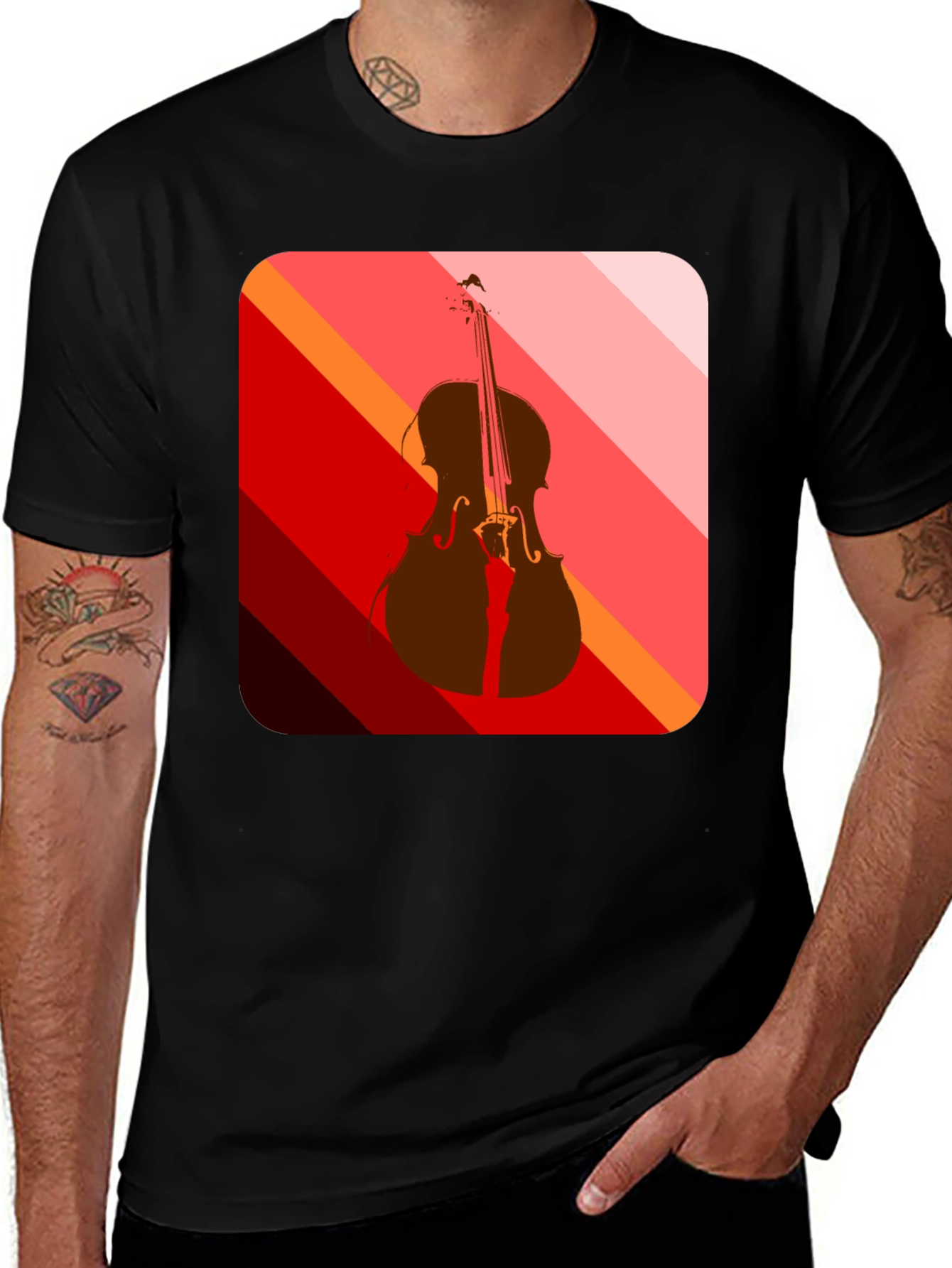 Variant 26 of Abstract Cello Graphic Tee - Black