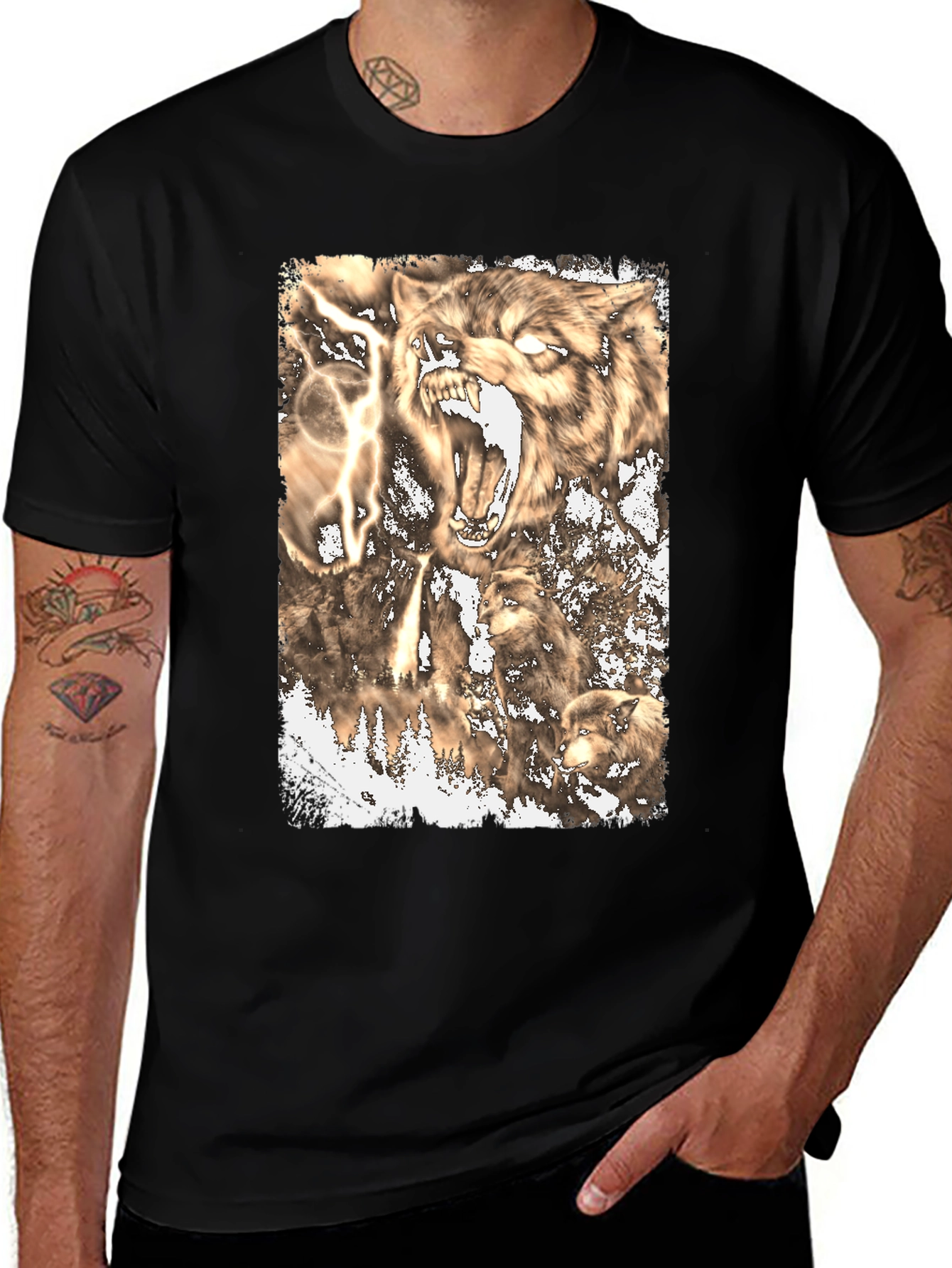 Variant 20 of Wolf Pack Graphic Tee - Fierce Animal Design
