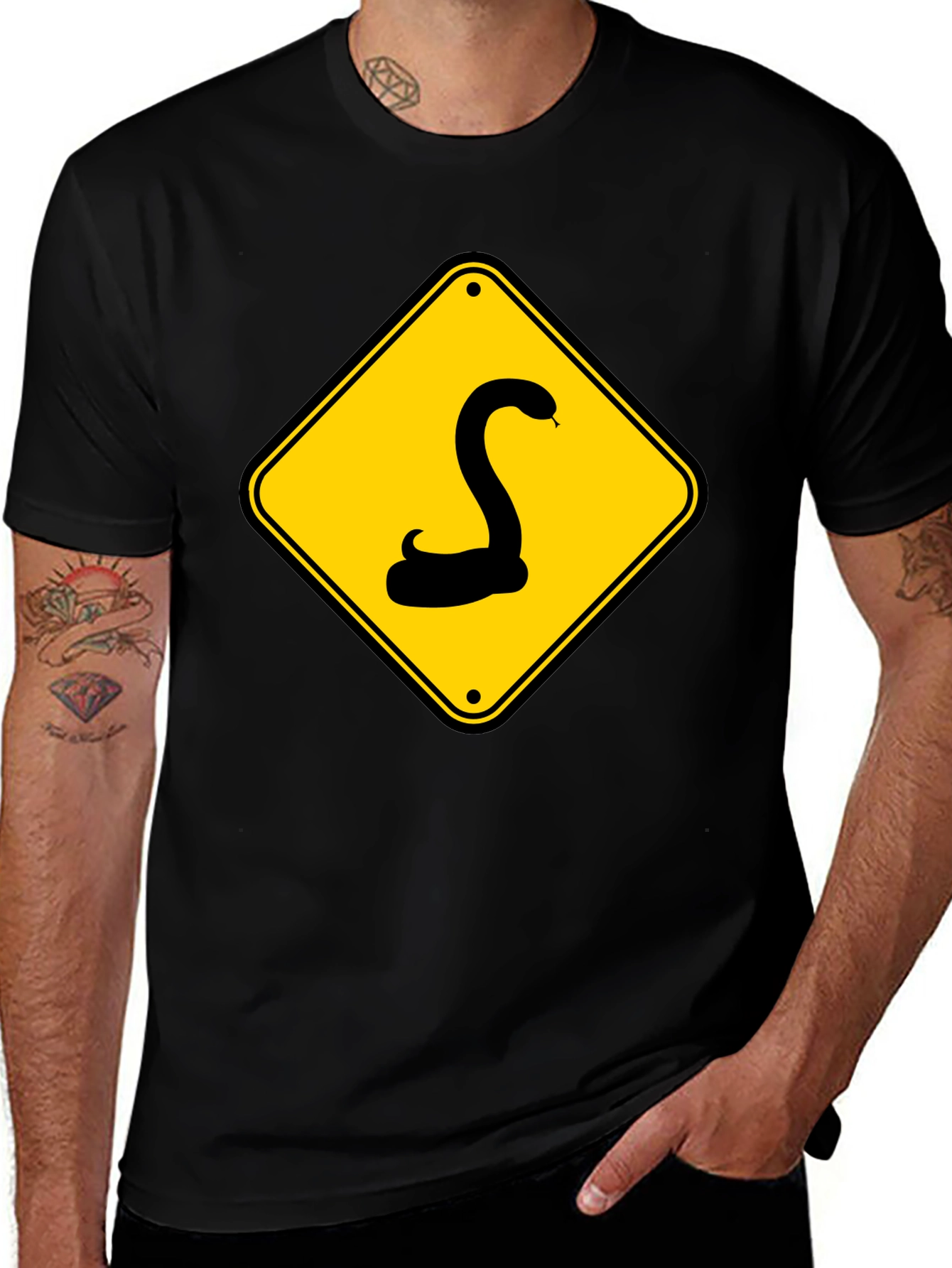 Variant 15 of Snake Warning Sign Graphic Tee - Black Cotton