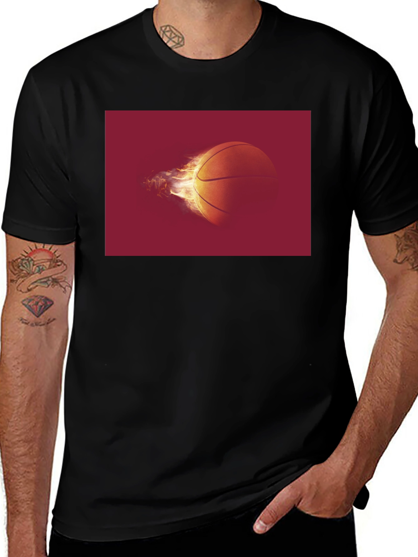 Black Flaming Basketball Graphic Tee - Black main image