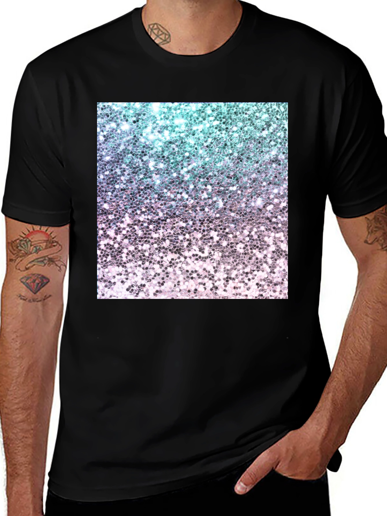 Glitter Ombre Print Black T-Shirt