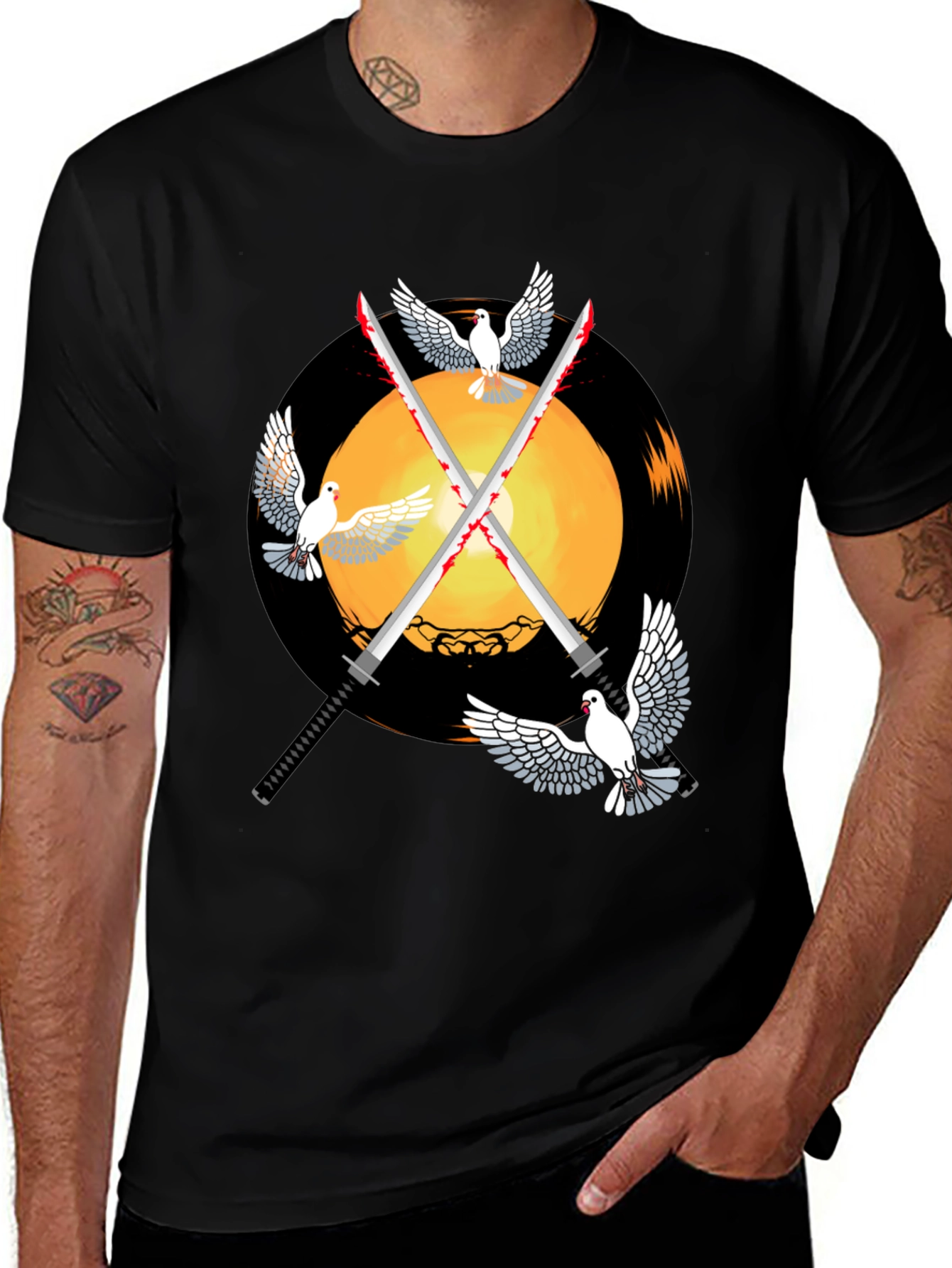 Variant 11 of Doves and Crossed Swords T-Shirt - Stylish Graphic Tee
