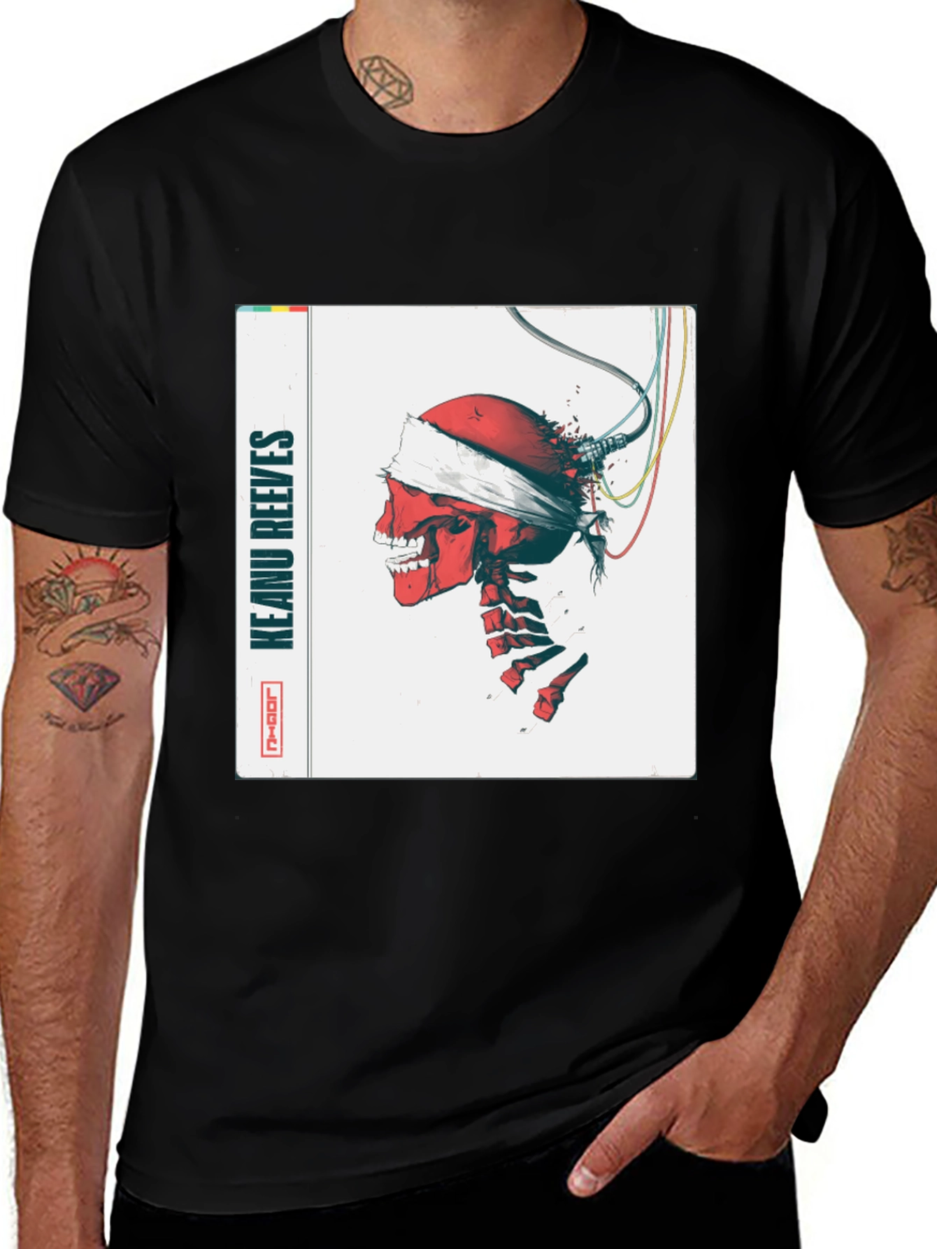 Variant 15 of Keanu Reeves Skeleton Art Black T-Shirt