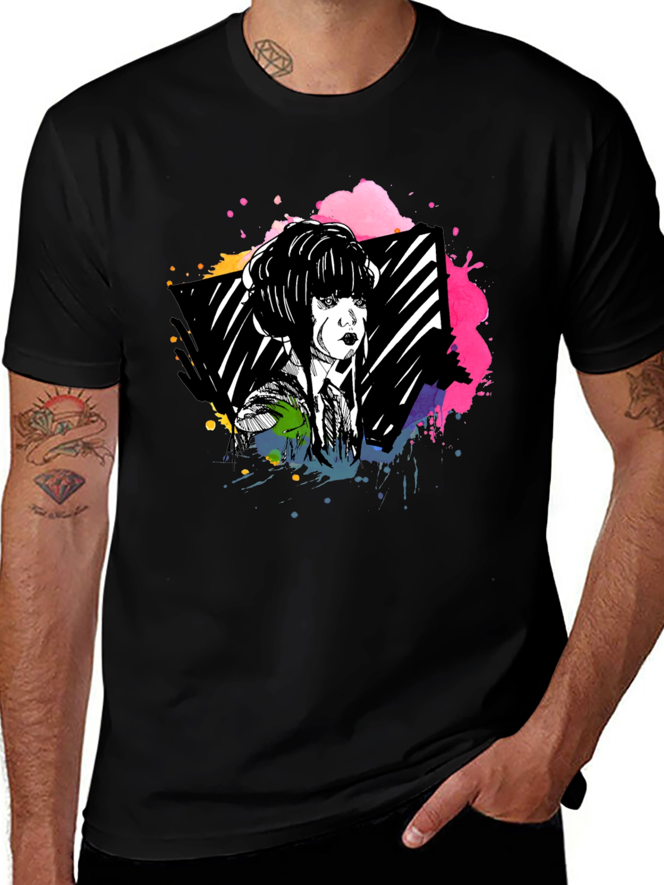 Variant 4 of Edgy Anime Girl Black T-Shirt