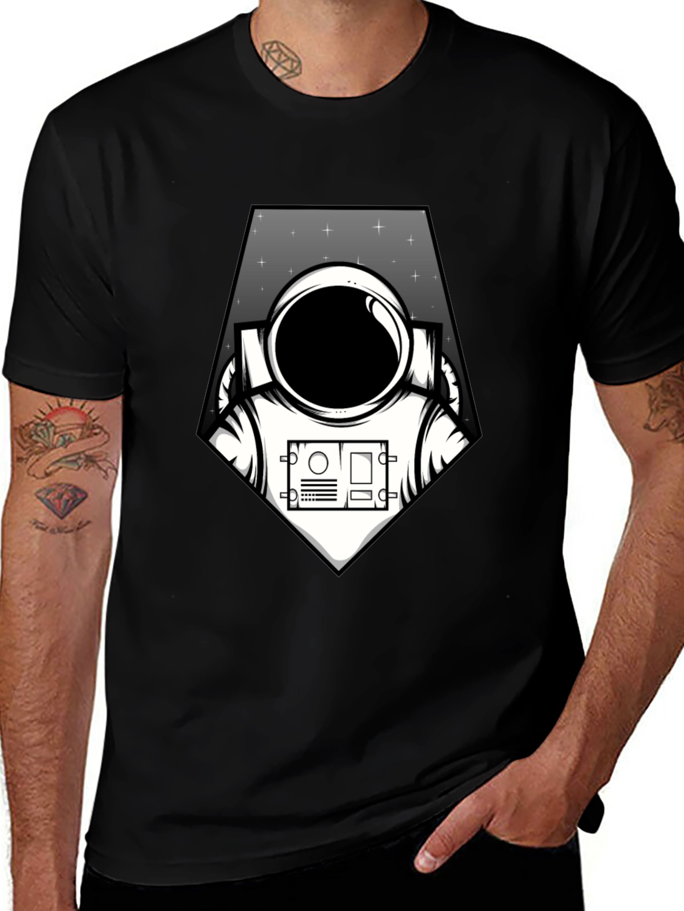 Black Astronaut Graphic Tee - Black Space Explorer T-Shirt main image