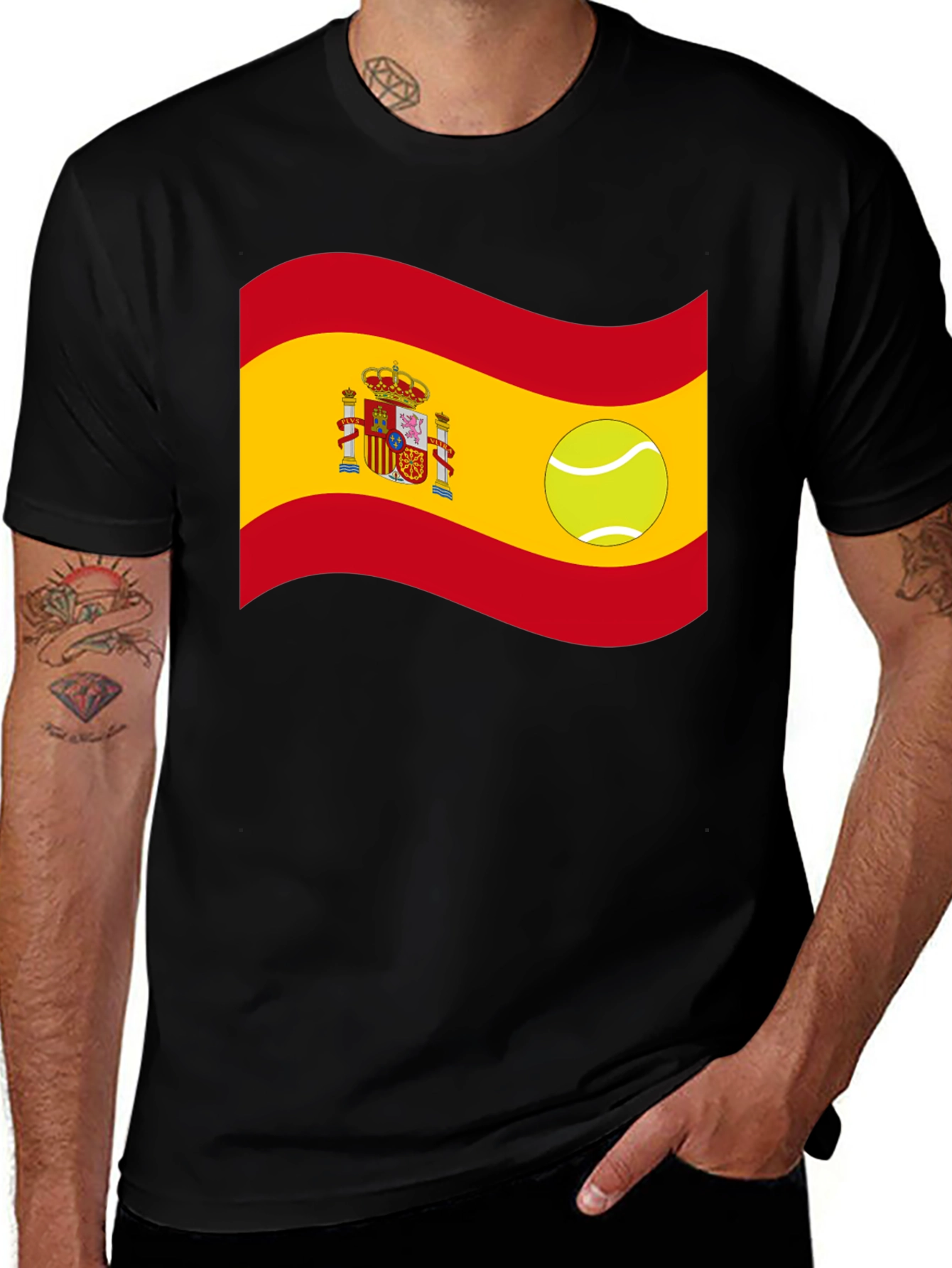Spain Flag Tennis Ball Graphic T-Shirt