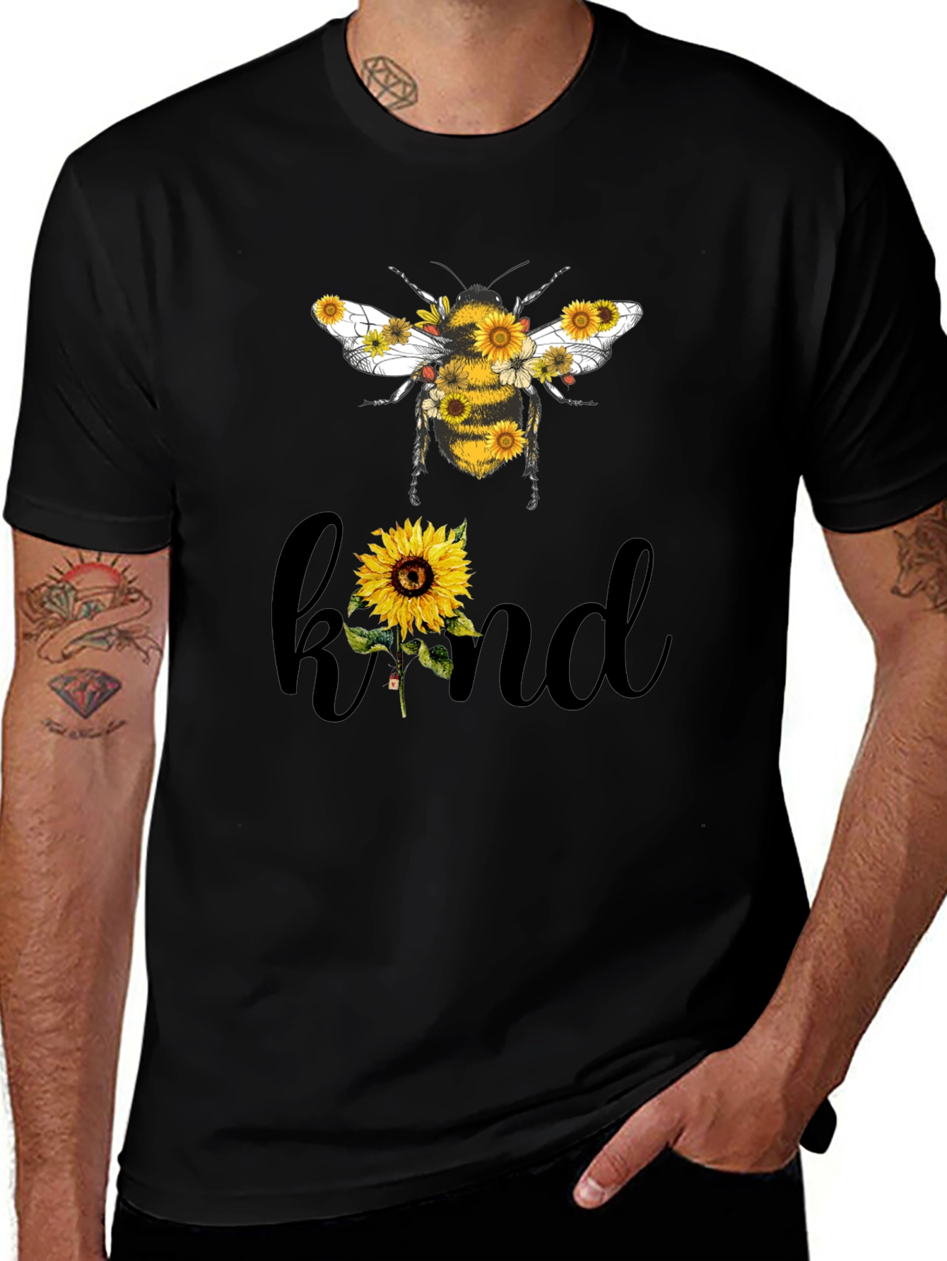 Black Sunflower Bee Kind Graphic T-Shirt main image