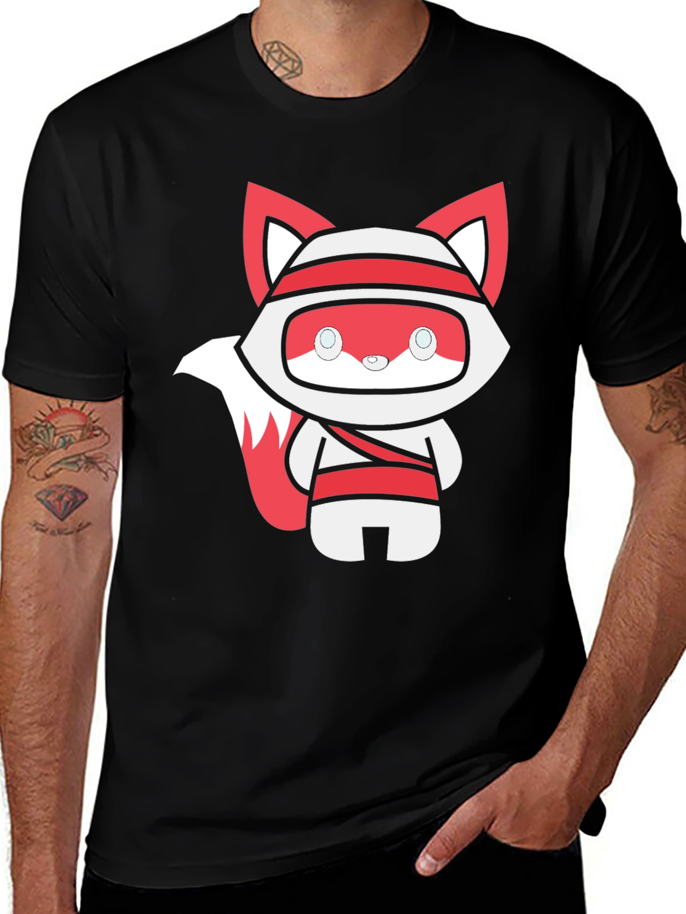 Variant 23 of Cool Cartoon Fox Graphic Tee - Black