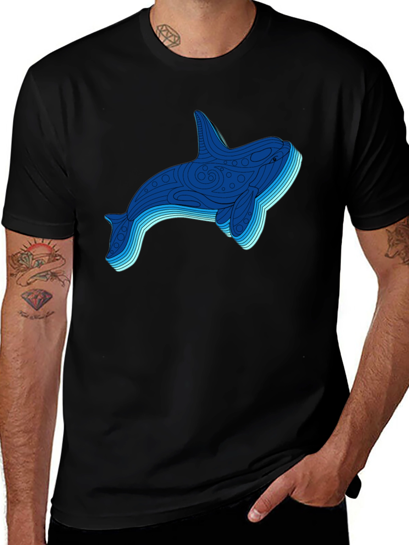 Variant 24 of Killer Whale Graphic Tee - Black Cotton Blend
