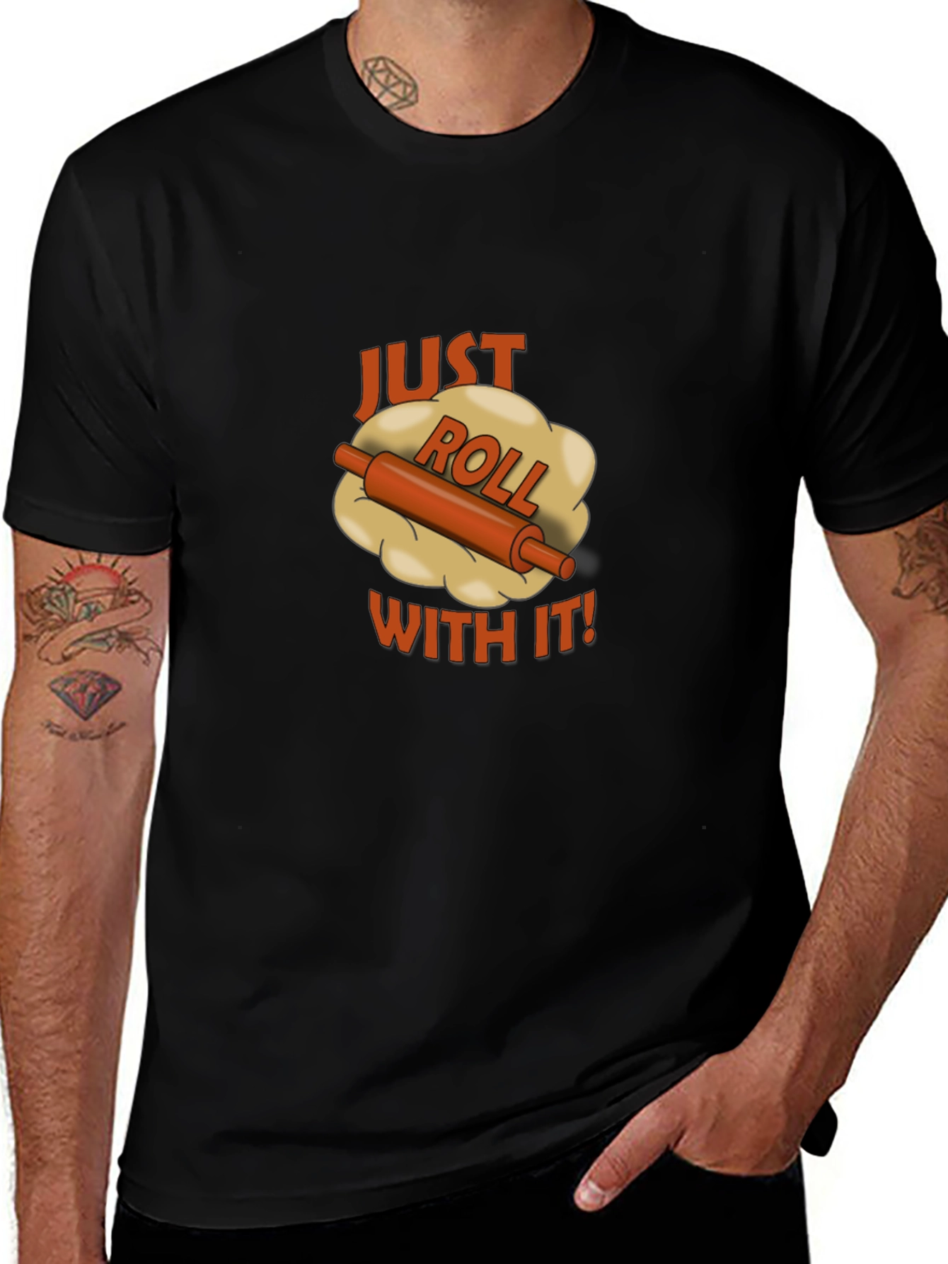 Variant 16 of Just Roll With It Black T-Shirt - Funny Baking Tee
