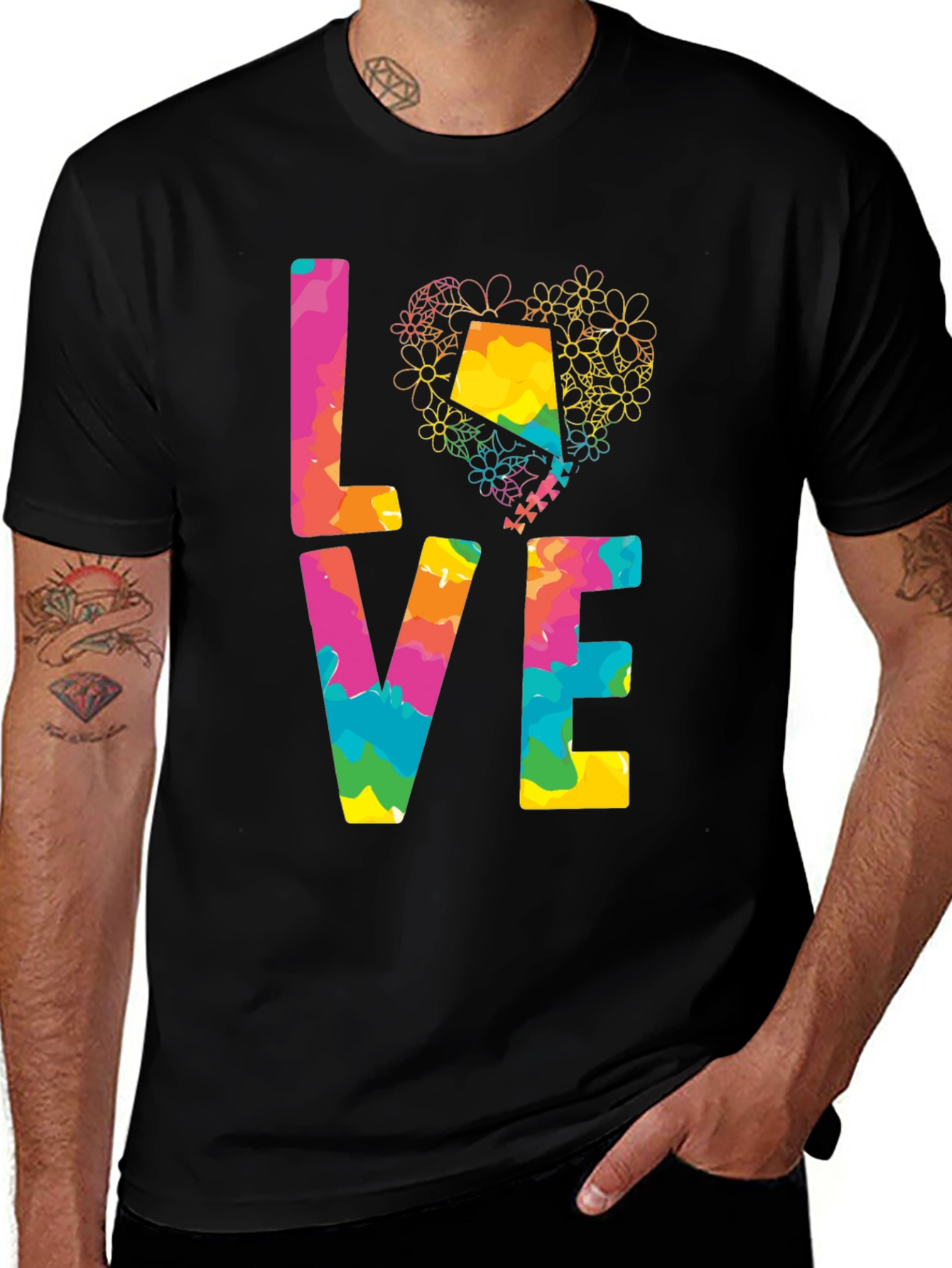 Variant 28 of Love Guitar Tee - Colorful Heart Floral Design