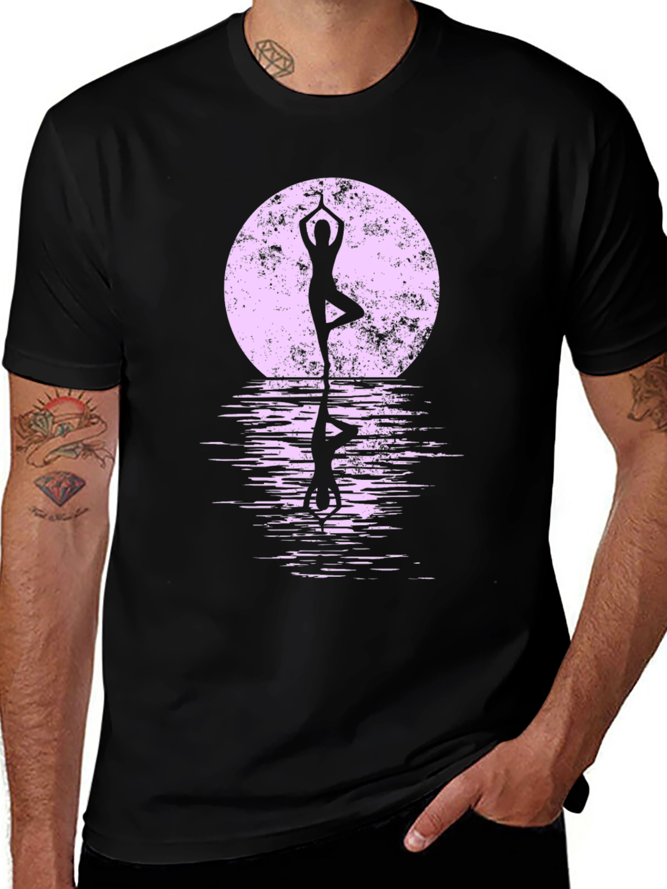Variant 26 of Yoga Silhouette T-Shirt - Moon Reflection Design