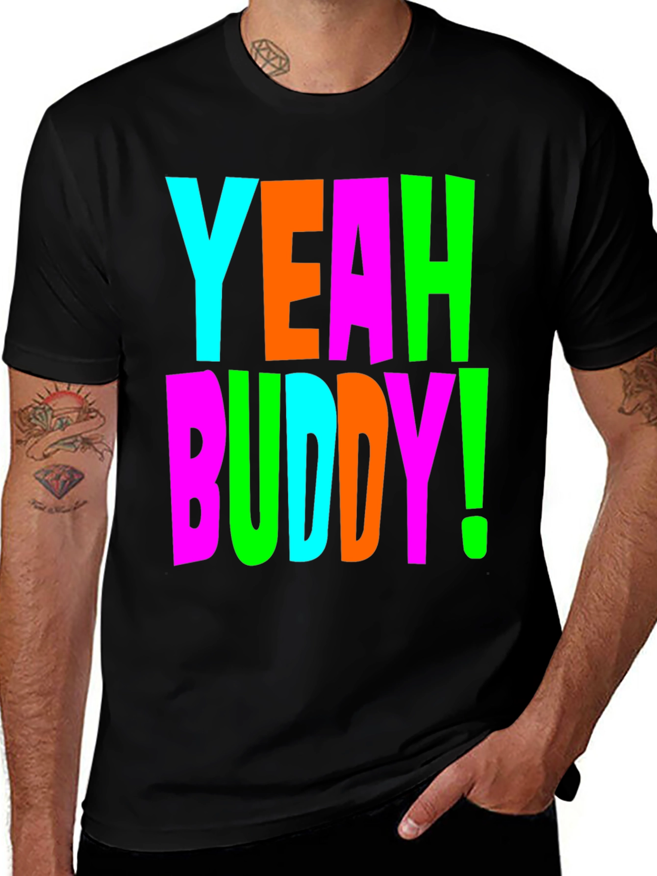 Yeah Buddy! Graphic Print Crew Neck T-Shirt