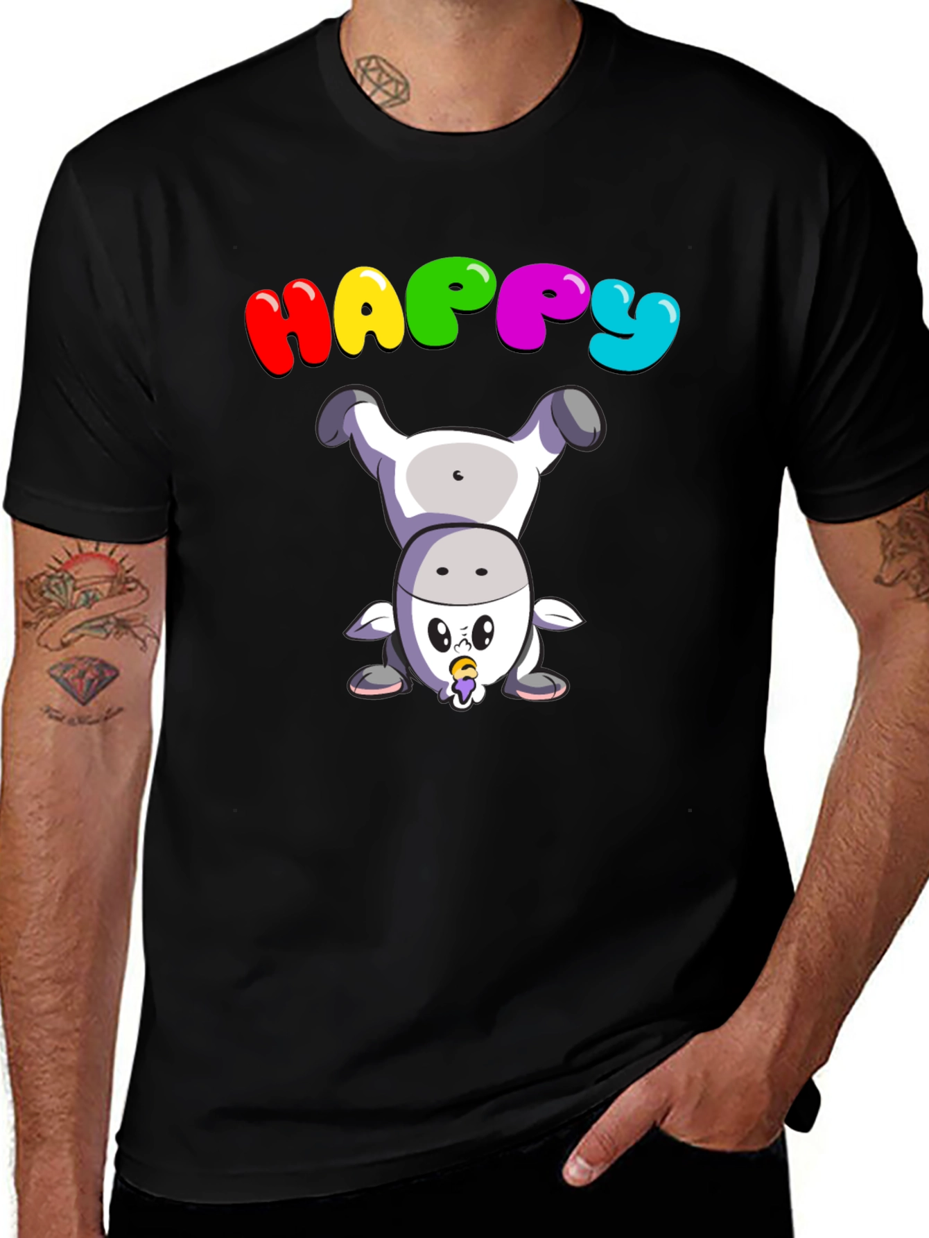 Variant 22 of Happy Upside Down Cow Black T-Shirt