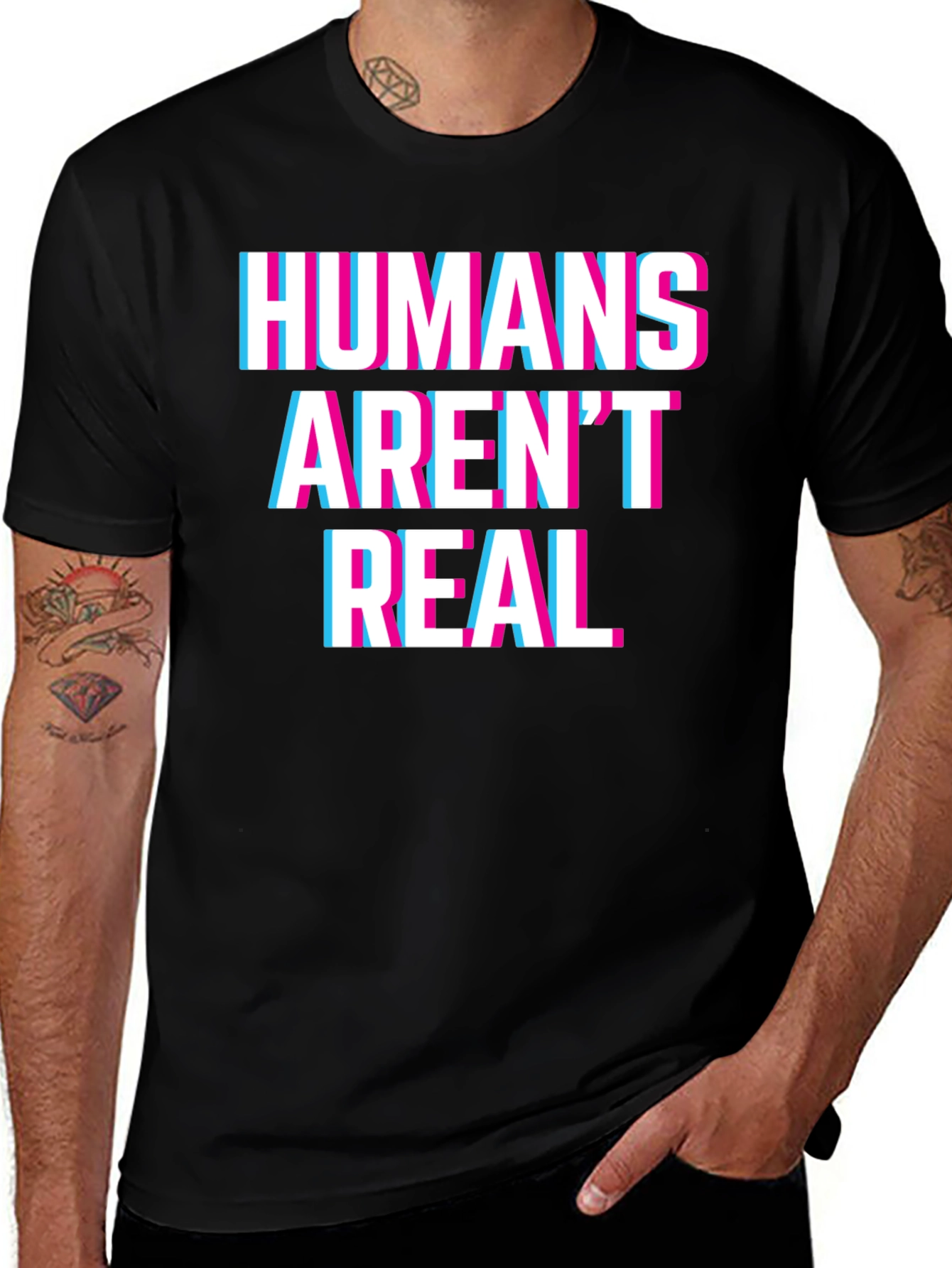 Variant 20 of Humans Aren't Real Graphic Tee - Black Short Sleeve Shirt
