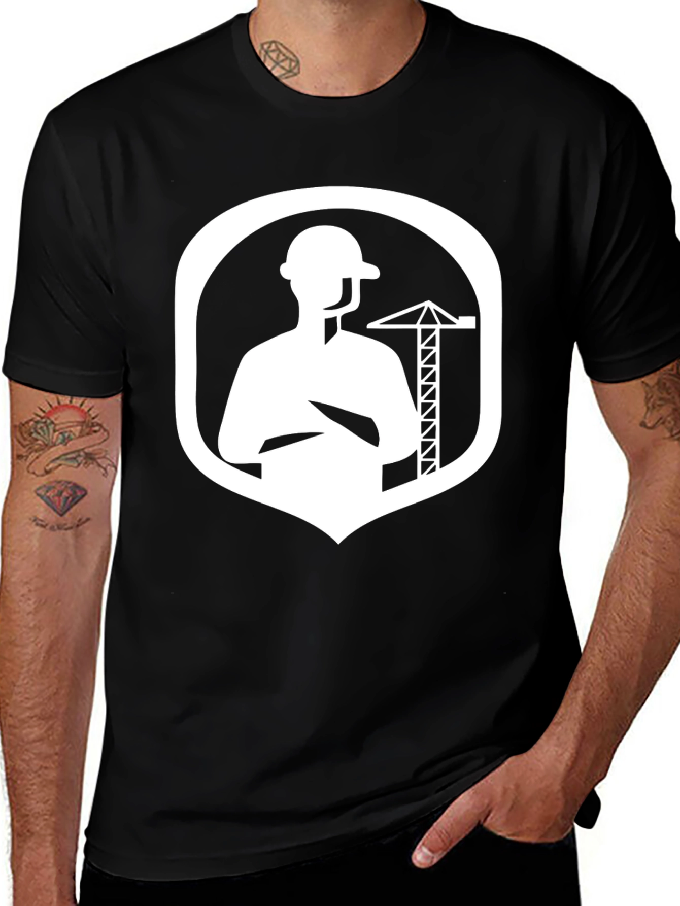 Variant 9 of Construction Worker Graphic Tee - Black