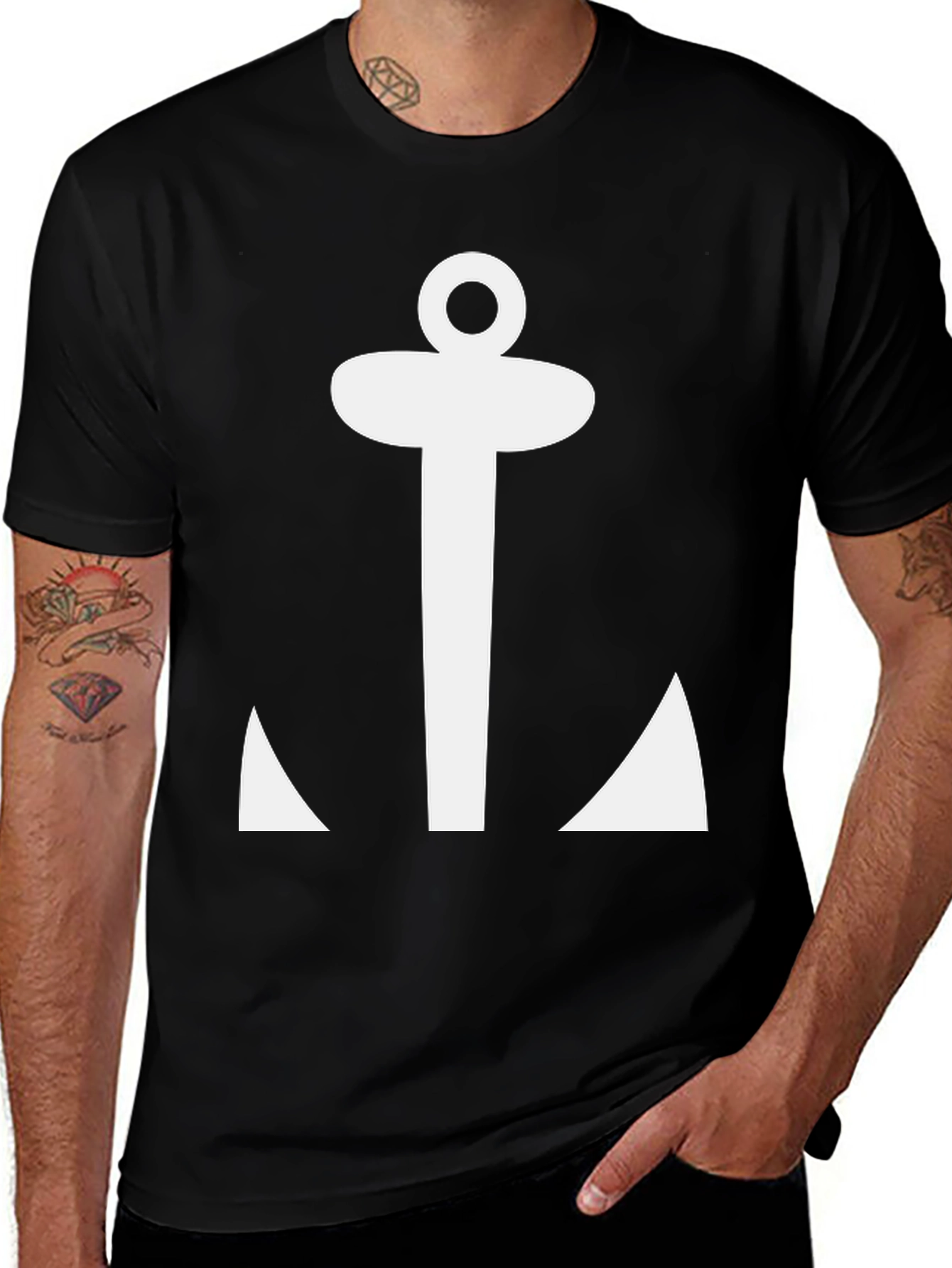 Variant 17 of Nautical Anchor Graphic Tee - Black Cotton T-Shirt