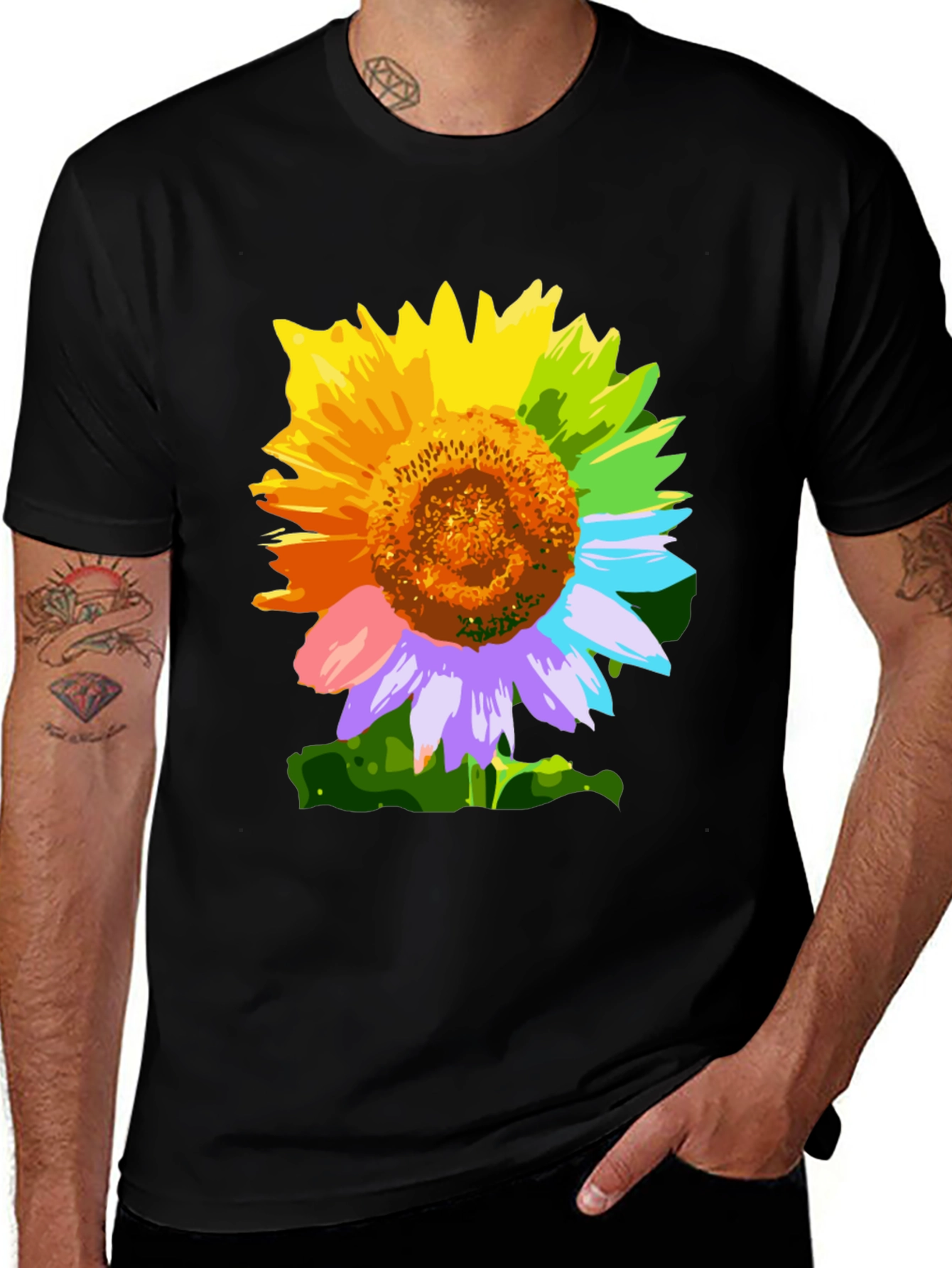 Variant 2 of Rainbow Sunflower Graphic Tee - Stylish Men's T-Shirt
