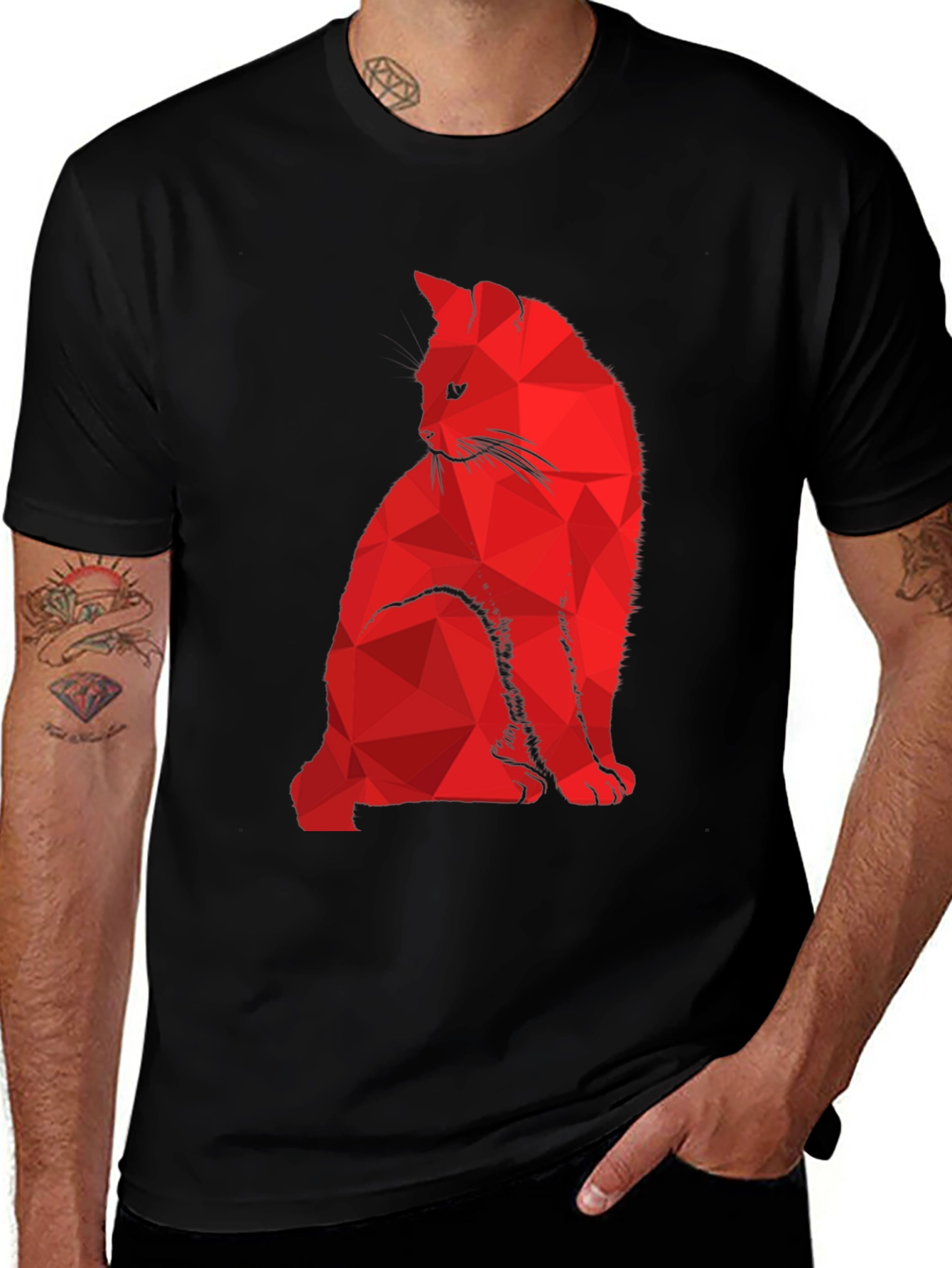 Geometric Cat T-Shirt - Modern Abstract Feline Design