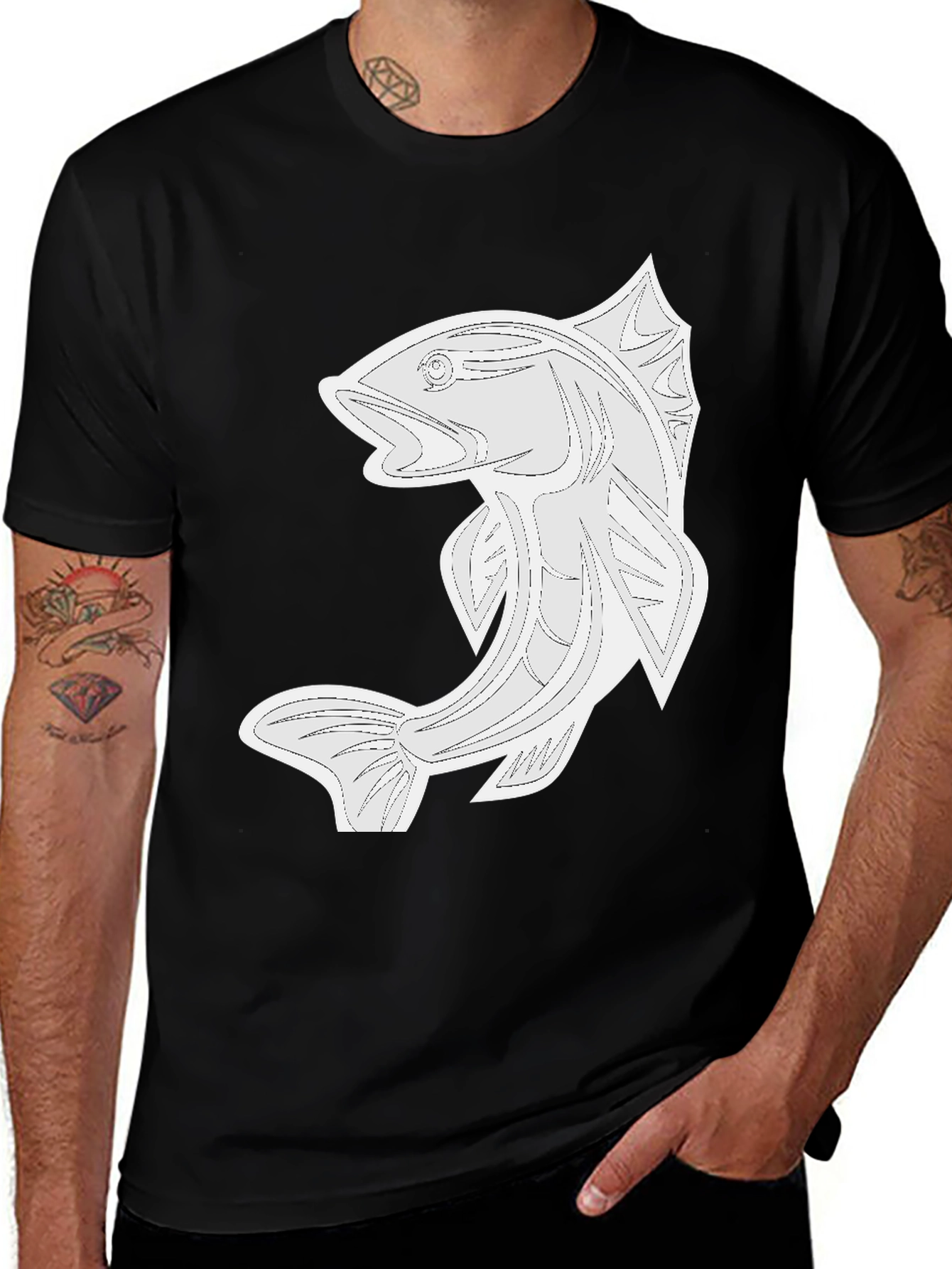 Variant 13 of Black Graphic Tee - Fish Design
